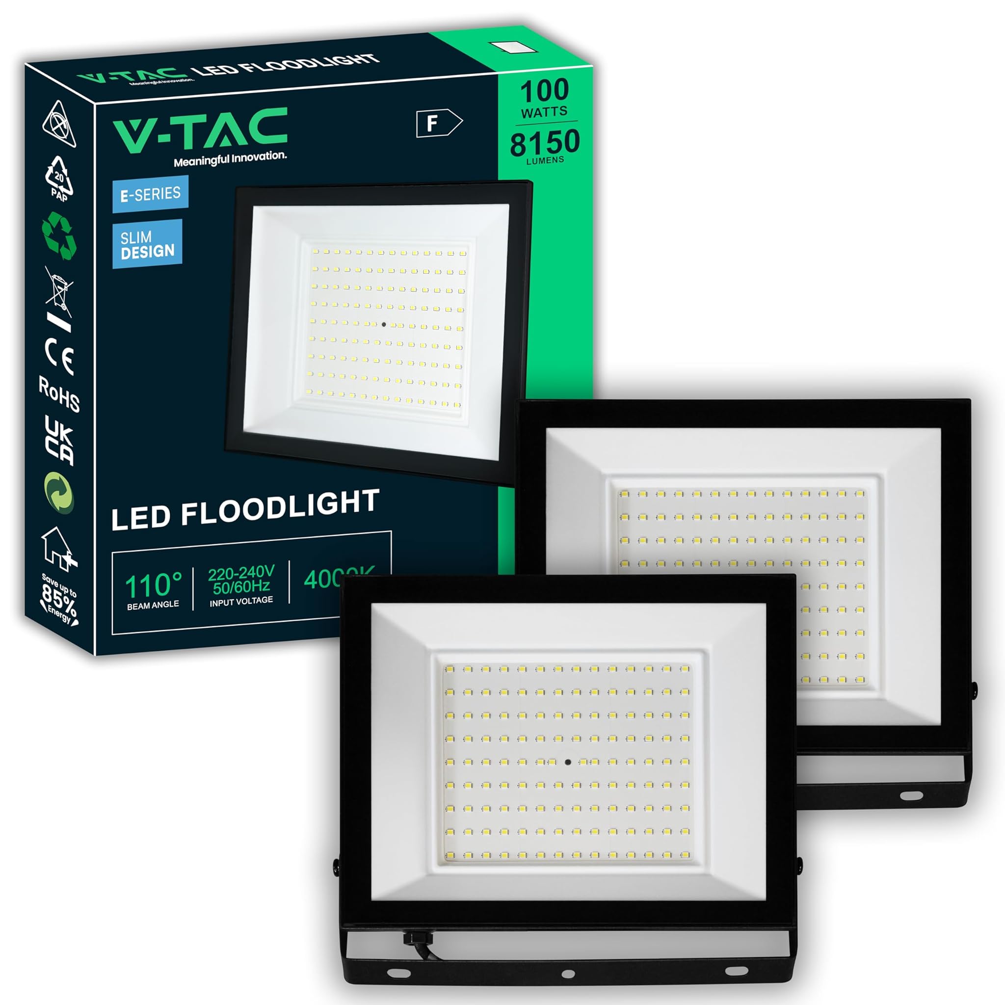 V-tac 2x Fari LED da Esterno 100W E-Series 4000K