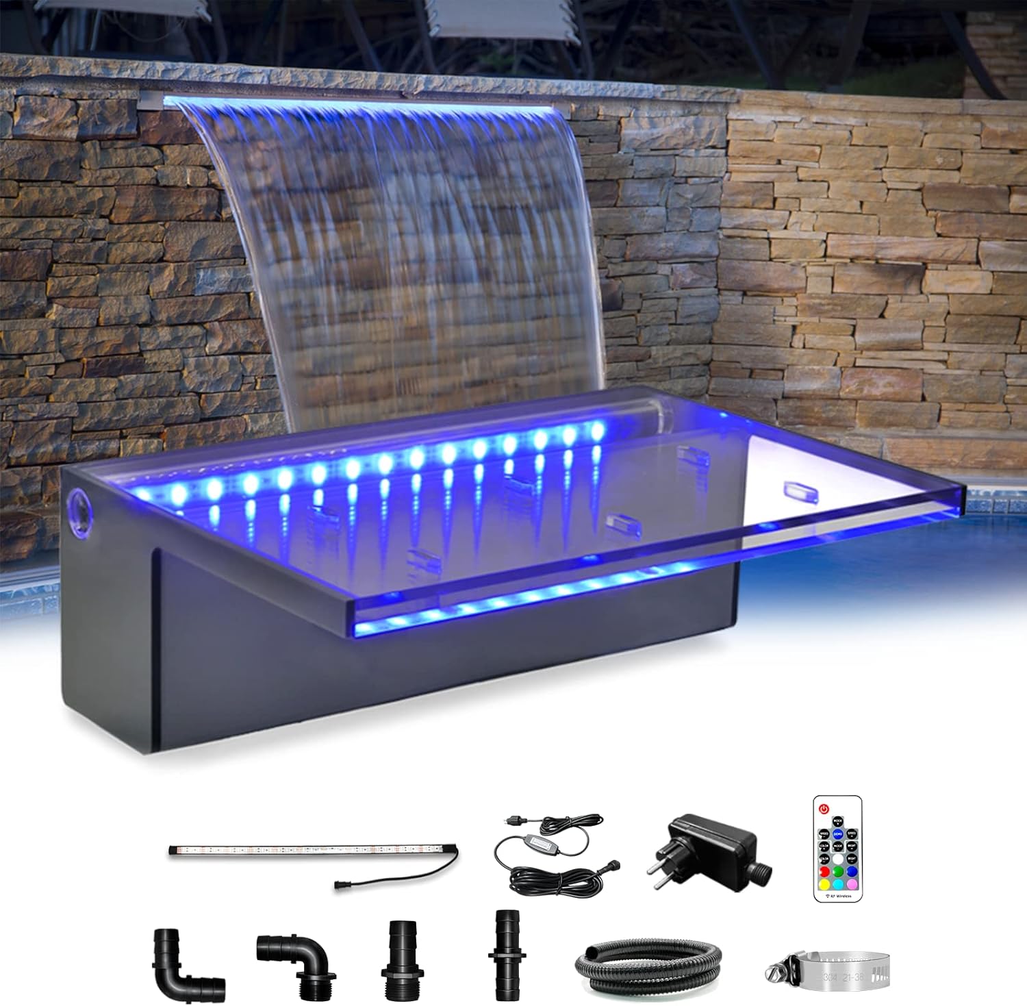 Longrun Fontane Cascata Piscina 30cm con LED - immagine 1