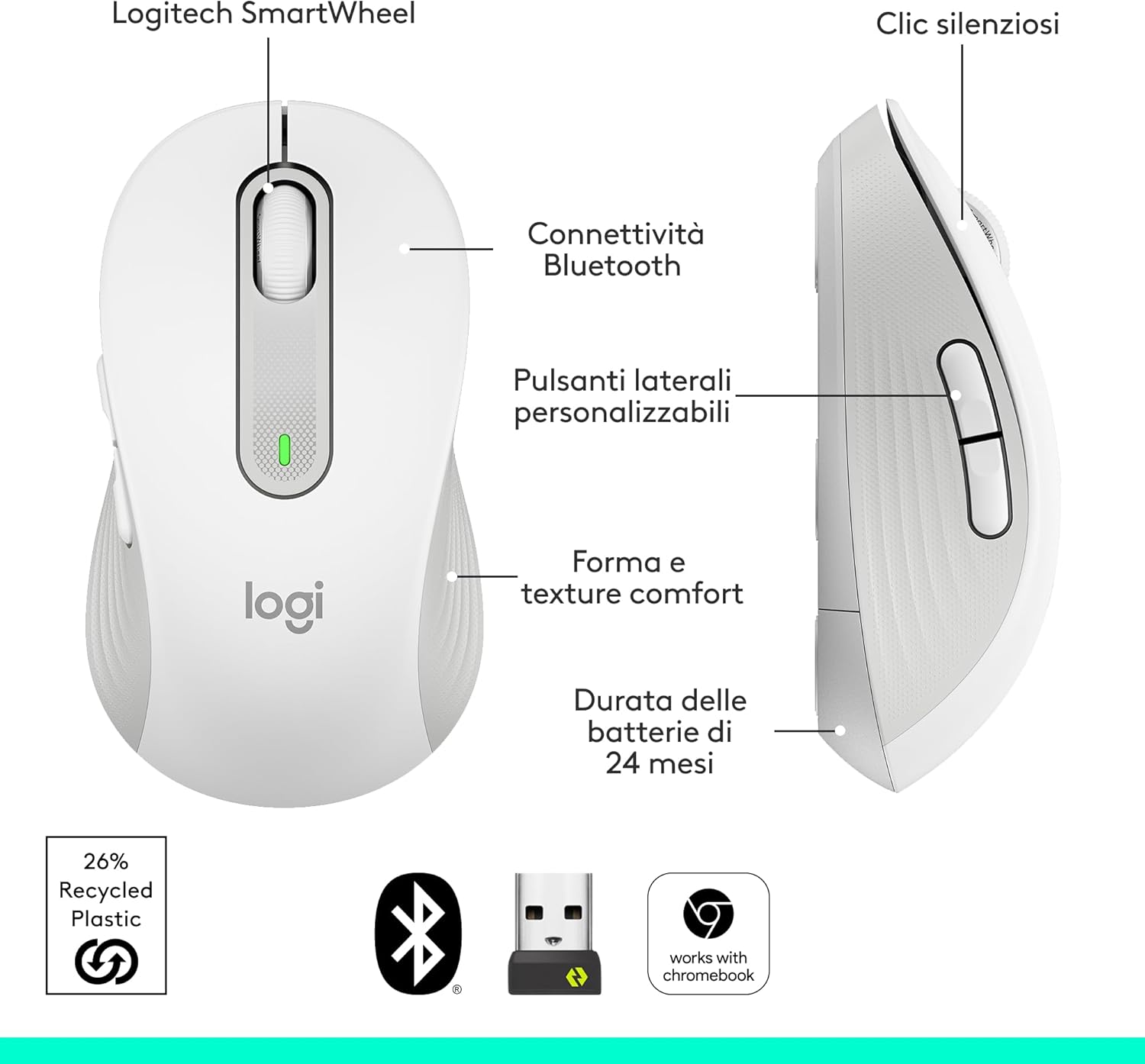 Logitech Signature M650 L Mouse Wireless, Bianco - immagine 9
