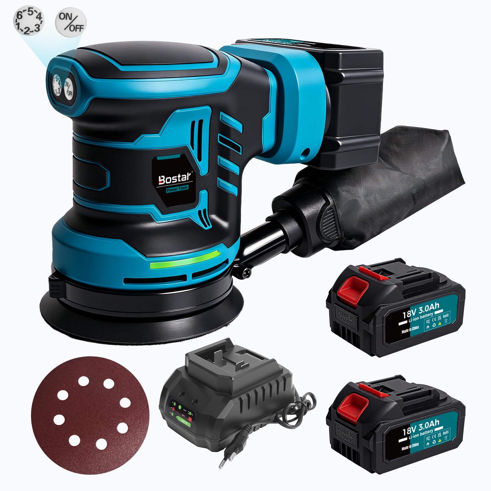 Bostar Levigatrice Rotorbitale a Batteria 18V Ø125mm