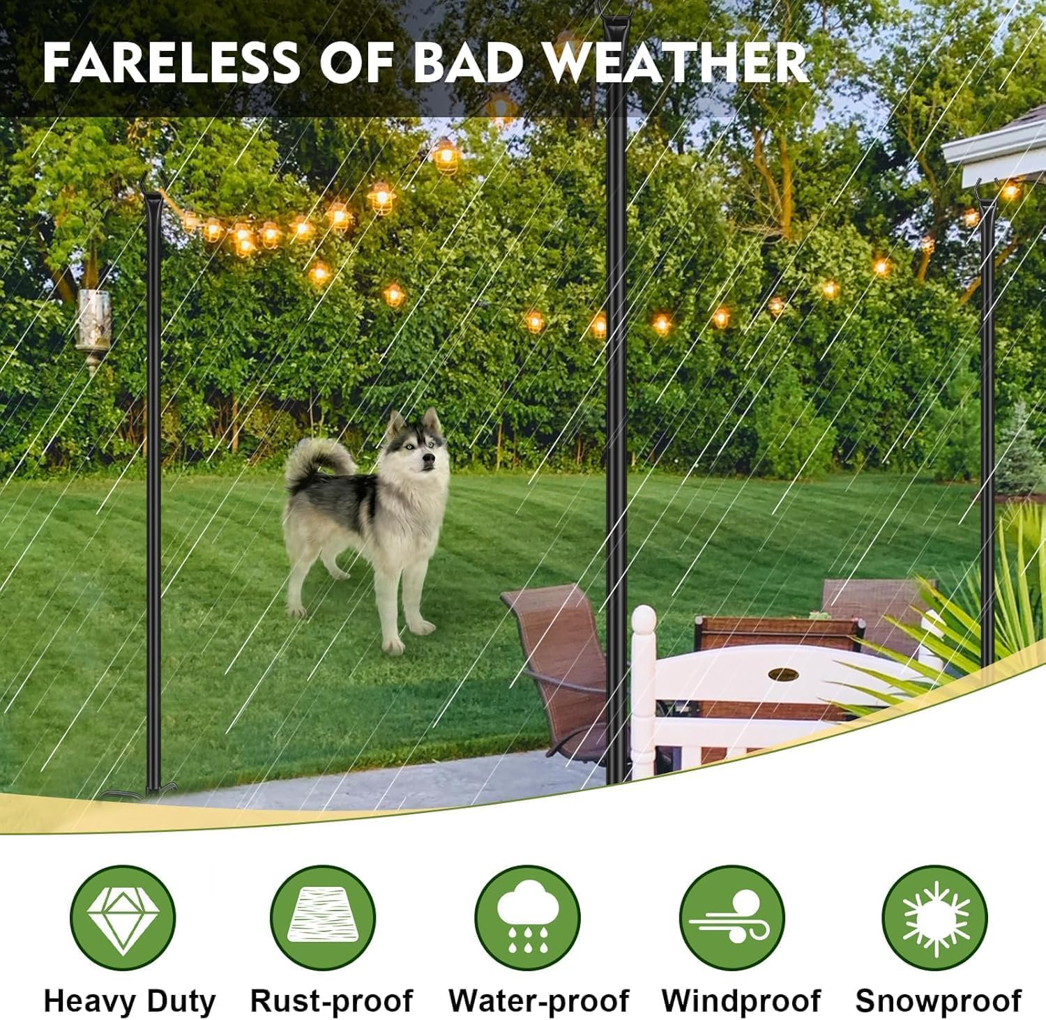 Gresonic Set 2 Aste per Catena Luminosa da Esterno, 9,8m - immagine 4