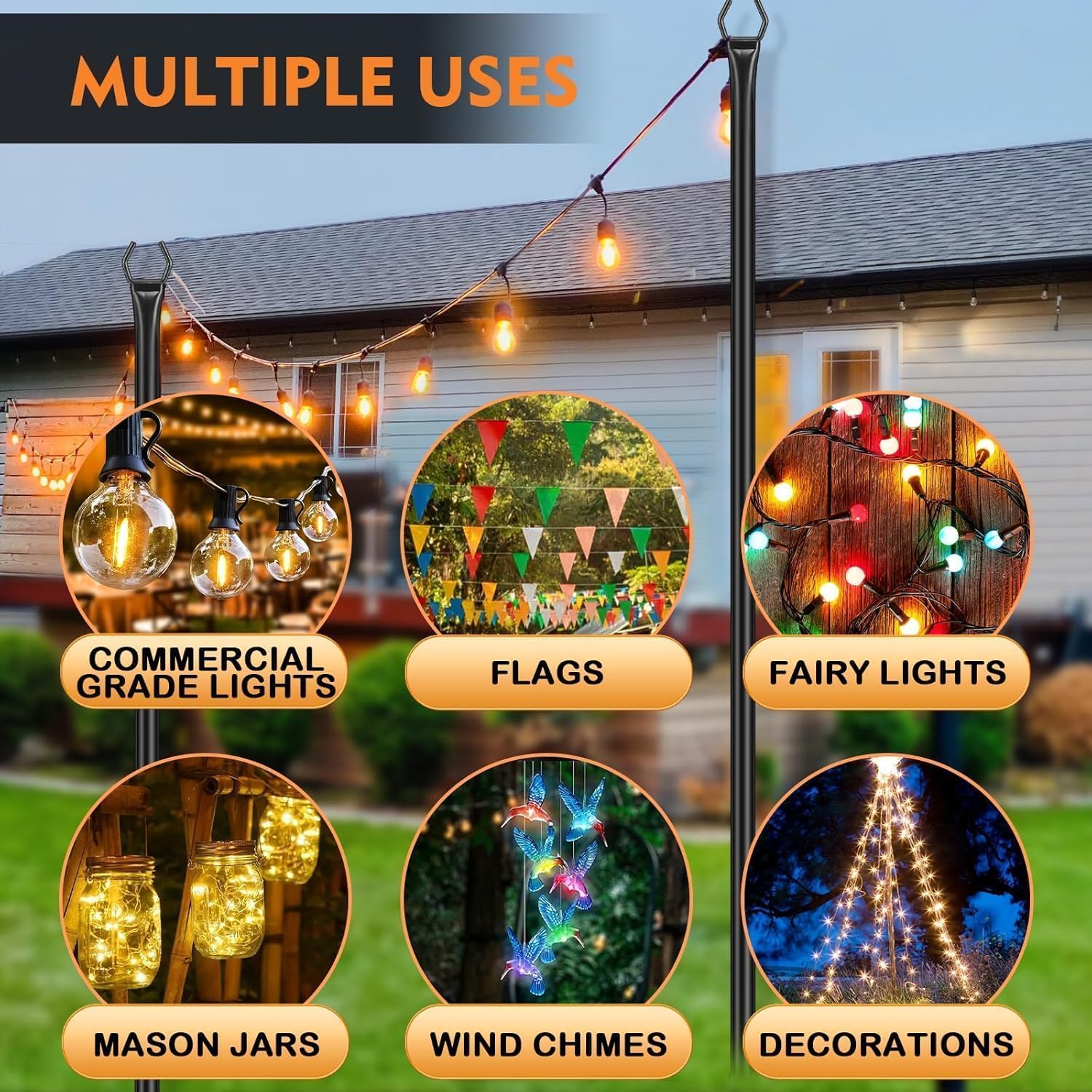 Gresonic Set 2 Aste per Catena Luminosa da Esterno, 9,8m - immagine 6