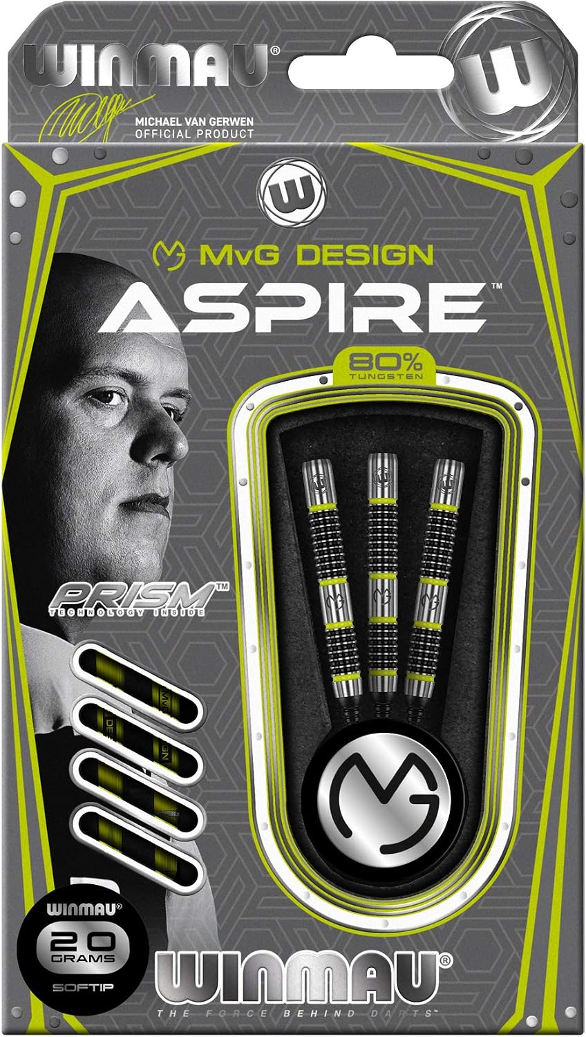 WINMAU Michael Van Gerwen MvG Aspire Freccette Softip Tungsteno Set 20g ...