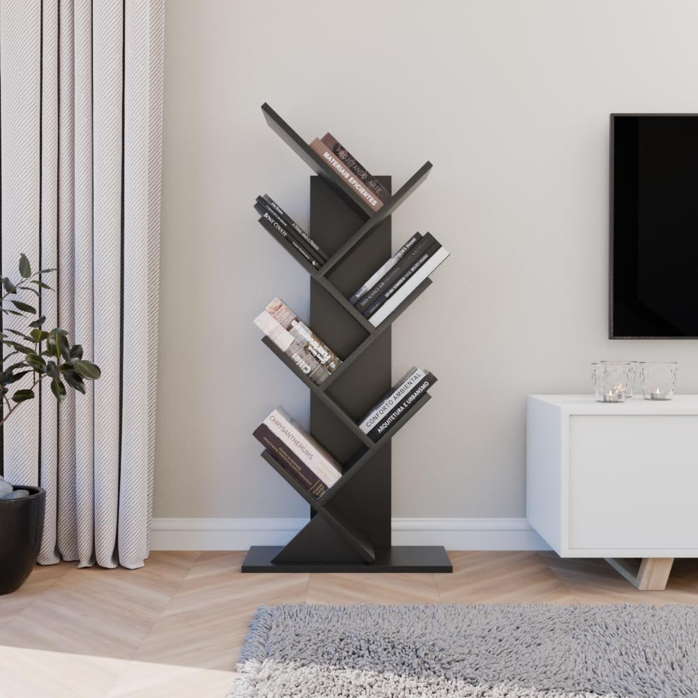 Comfortcove Libreria Albero a 7 Ripiani, Nero