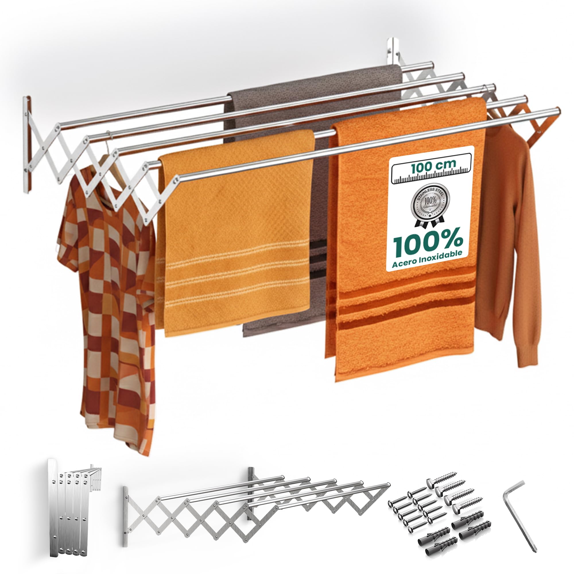 Stendino da Parete 100 cm in Acciaio Inossidabile