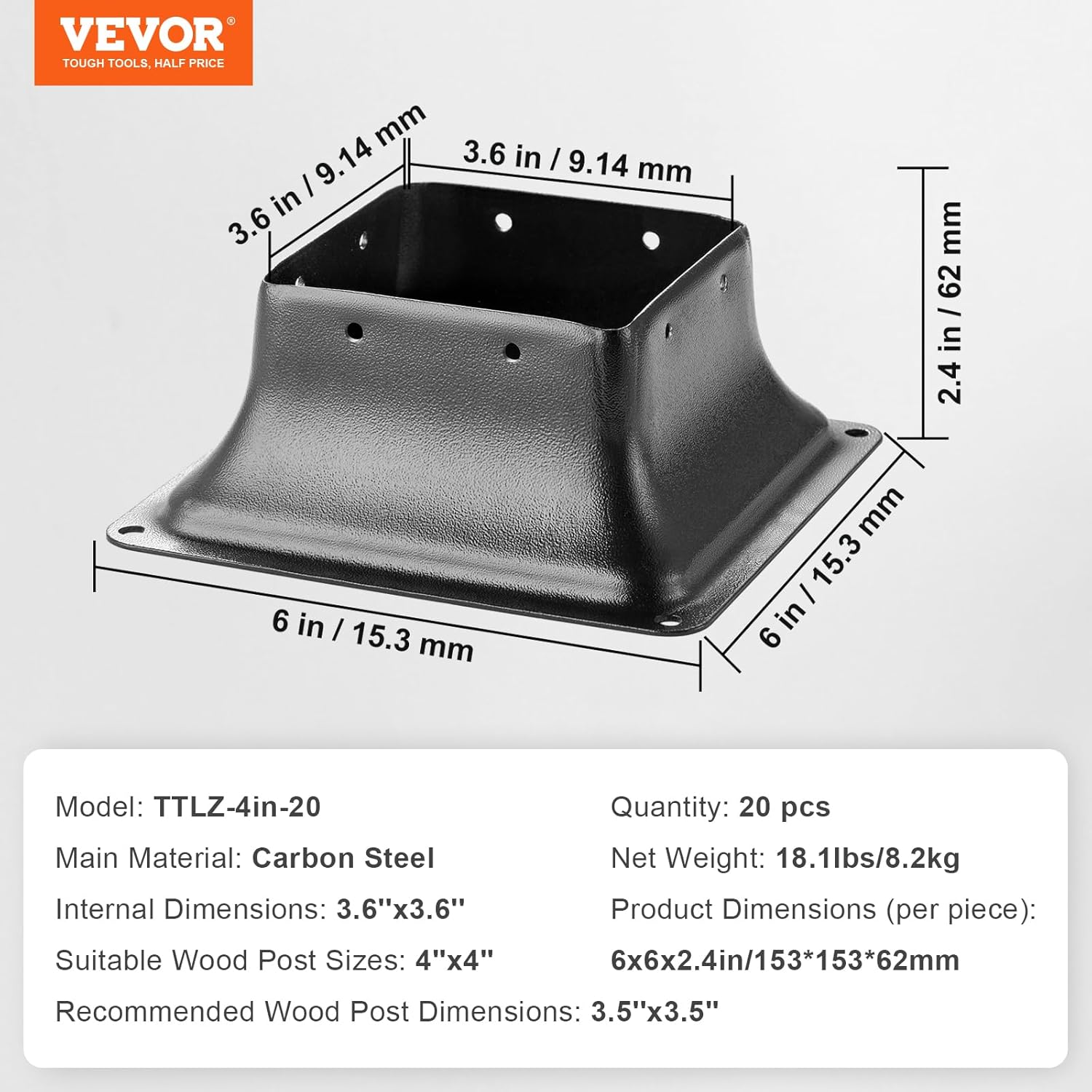 VEVOR Supporti per Pali in Legno 4''x4'' (102x102mm) - immagine 7