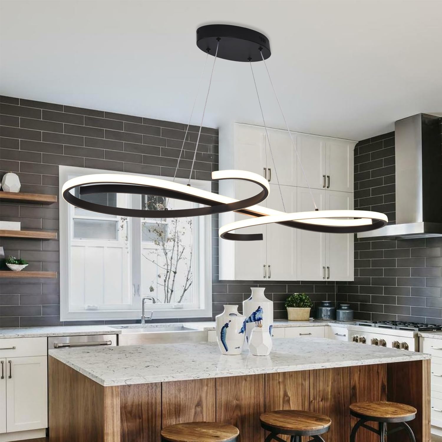 Lampadario a Sospensione Moderno Dimmerabile, Nero - immagine 2