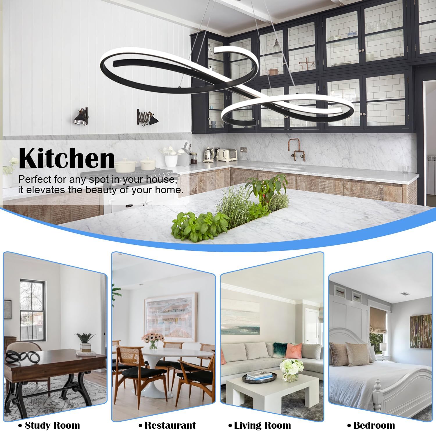 Lampadario a Sospensione Moderno Dimmerabile, Nero - immagine 3