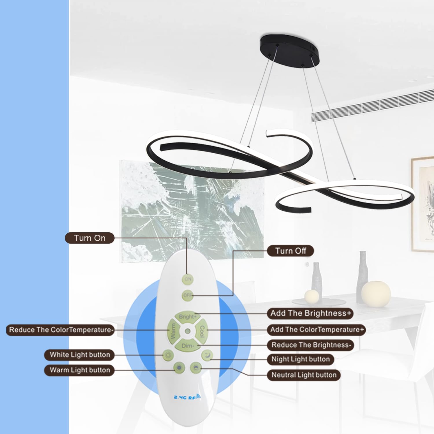 Lampadario a Sospensione Moderno Dimmerabile, Nero - immagine 5