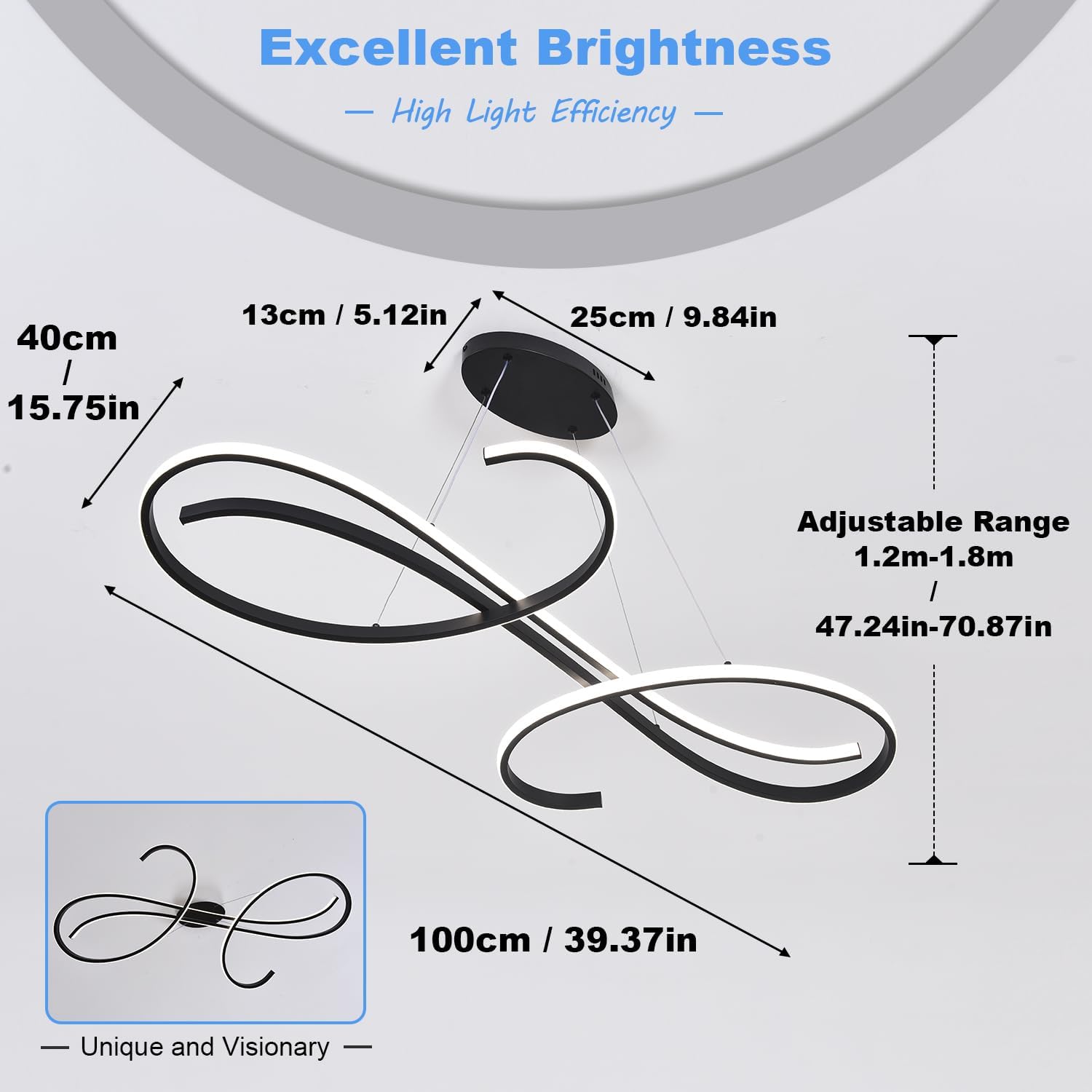 Lampadario a Sospensione Moderno Dimmerabile, Nero - immagine 7