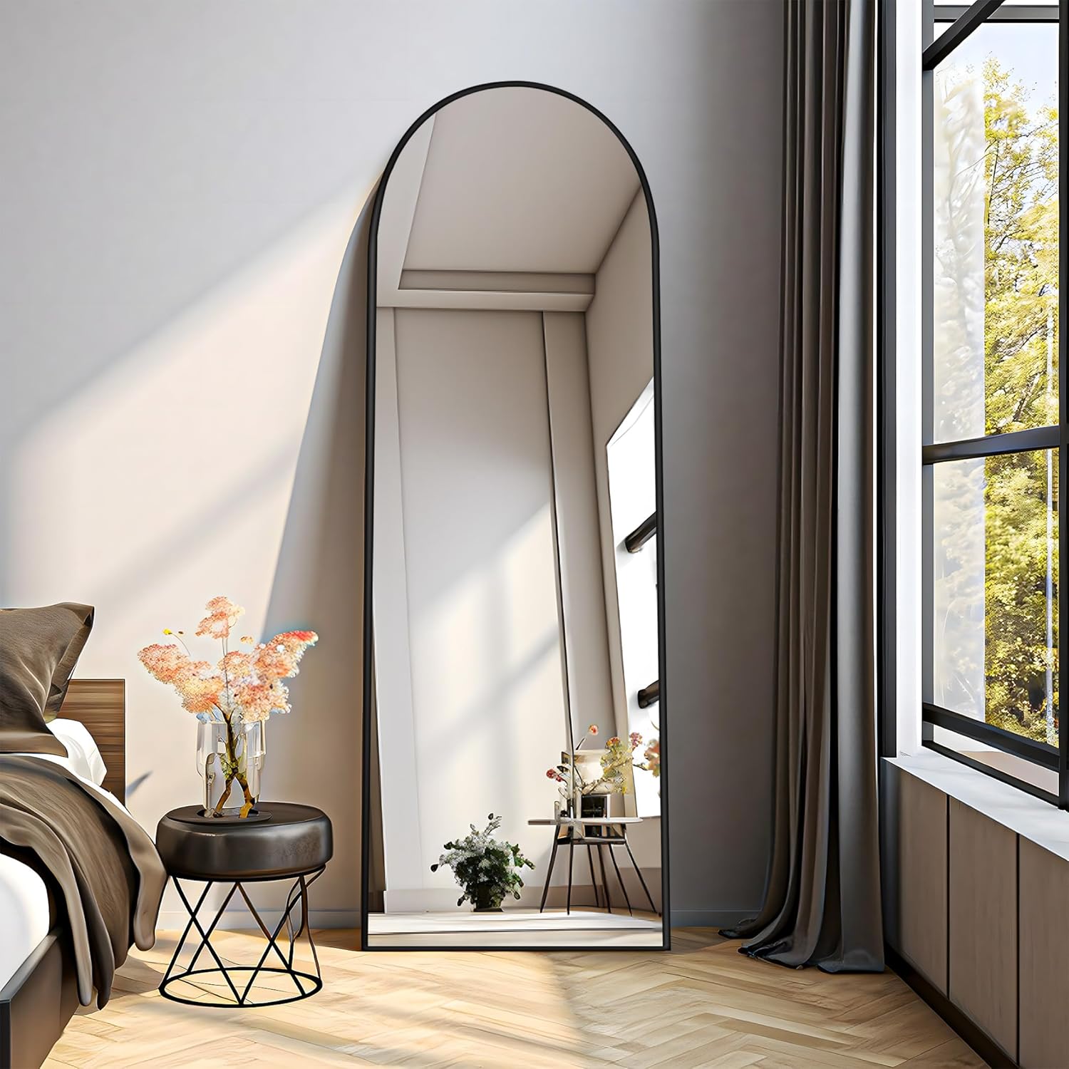 Cofeny Specchio da Terra ad Arco 150x40 cm, Nero