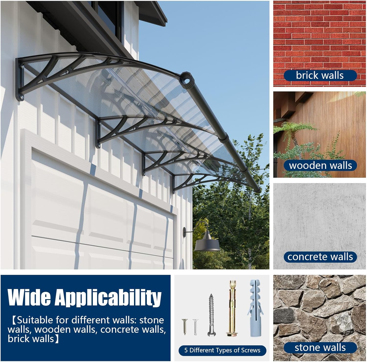 Pensilina Tettoia da Esterno 200x80 cm in Policarbonato - immagine 4