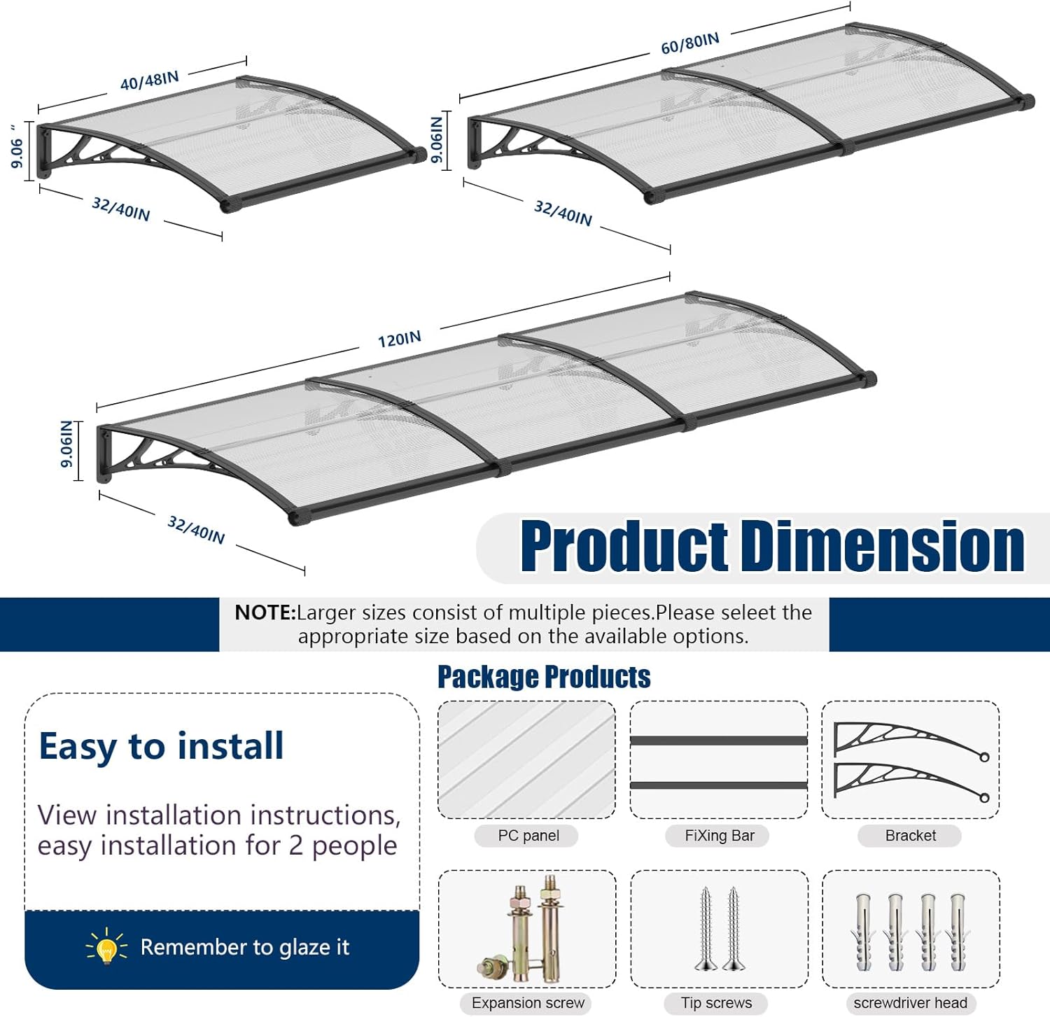 Pensilina Tettoia da Esterno 200x80 cm in Policarbonato - immagine 7