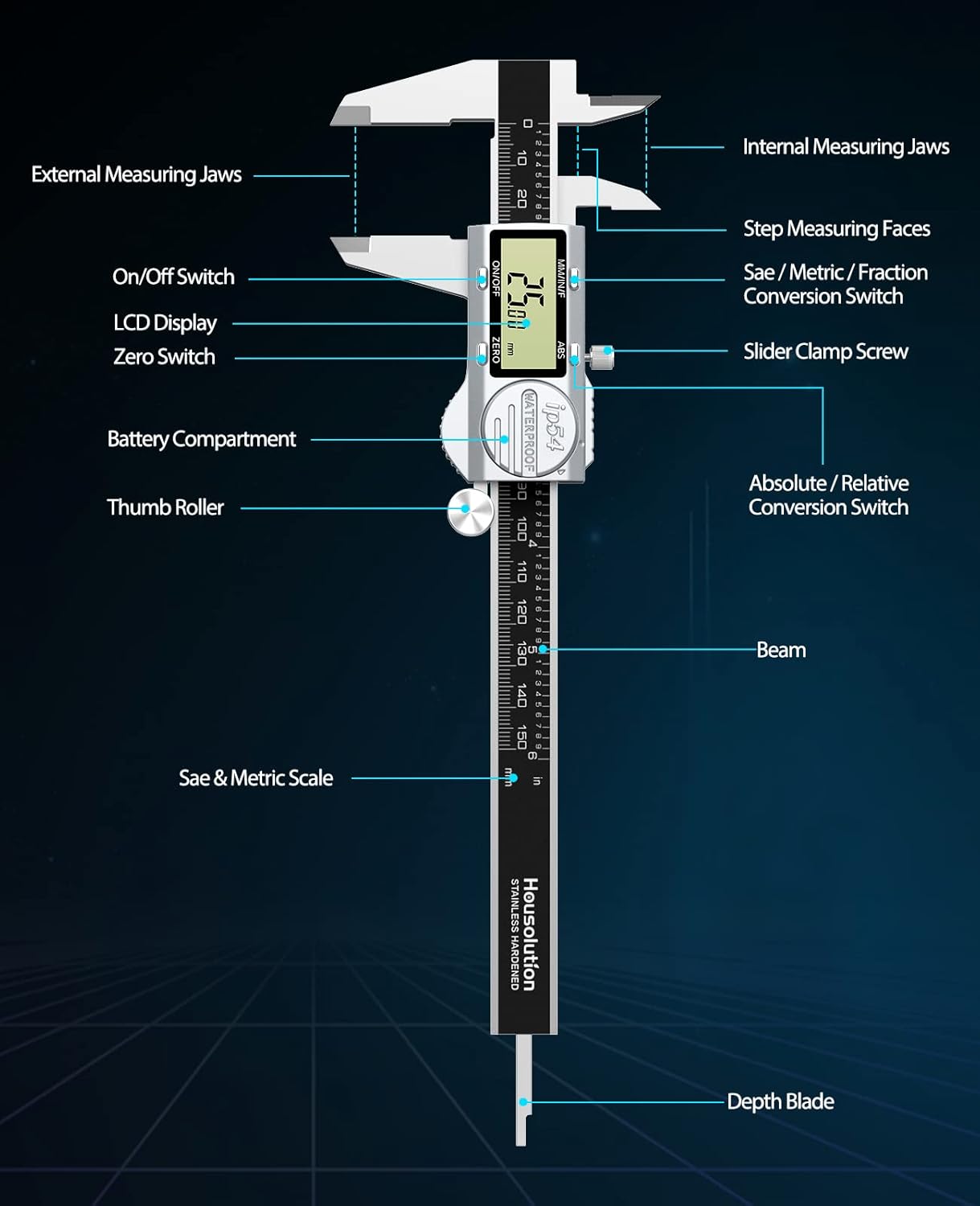 Housolution Calibro Digitale 6 Pollici in Acciaio Inox - immagine 2