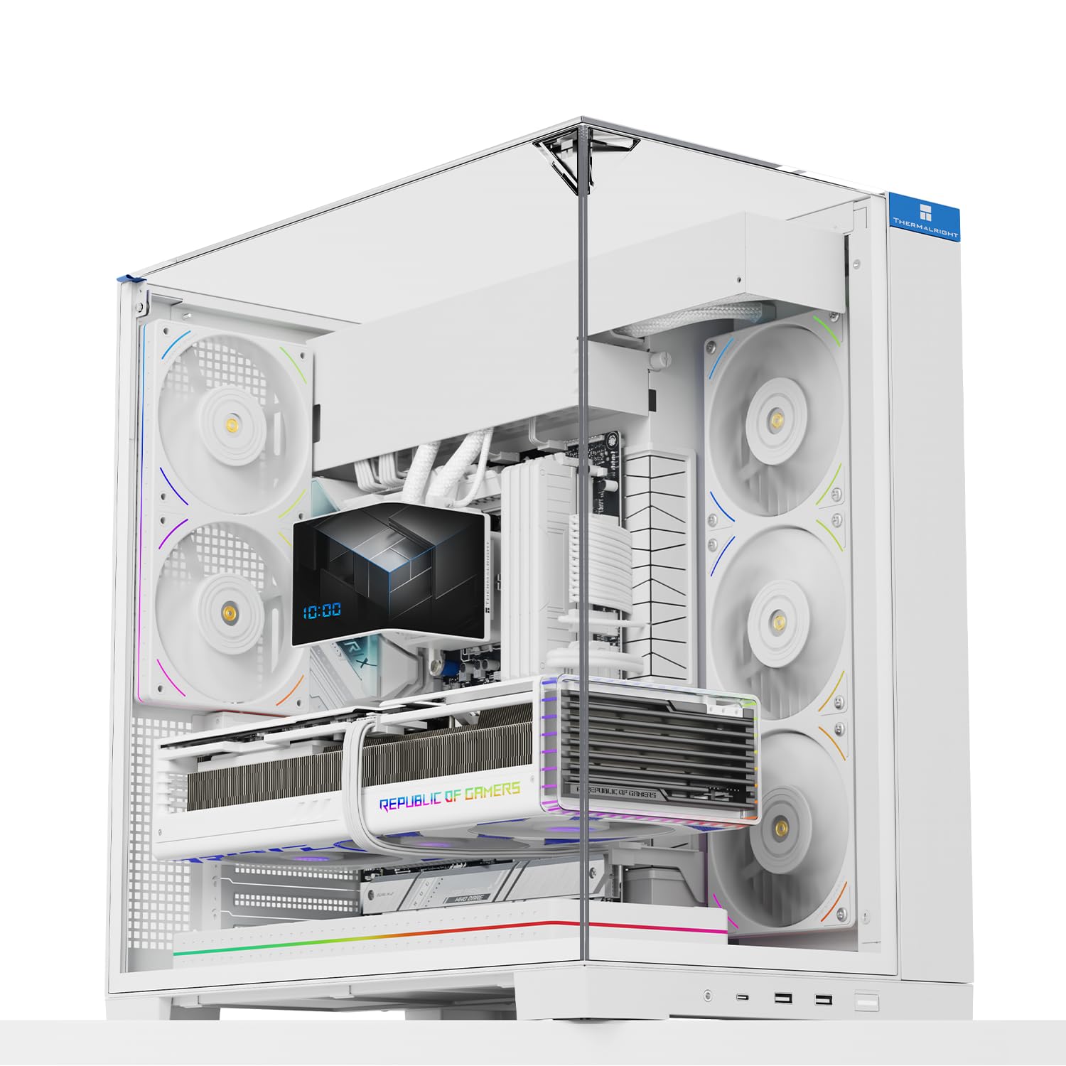 TR A70 Vision bianco PC alloggiamento 5 V ARGB illuminazione, design a rete per un raffreddamento ottimale, spazi disco rigido flessibili, ideale per il montaggio fai da te, con display da 9,16