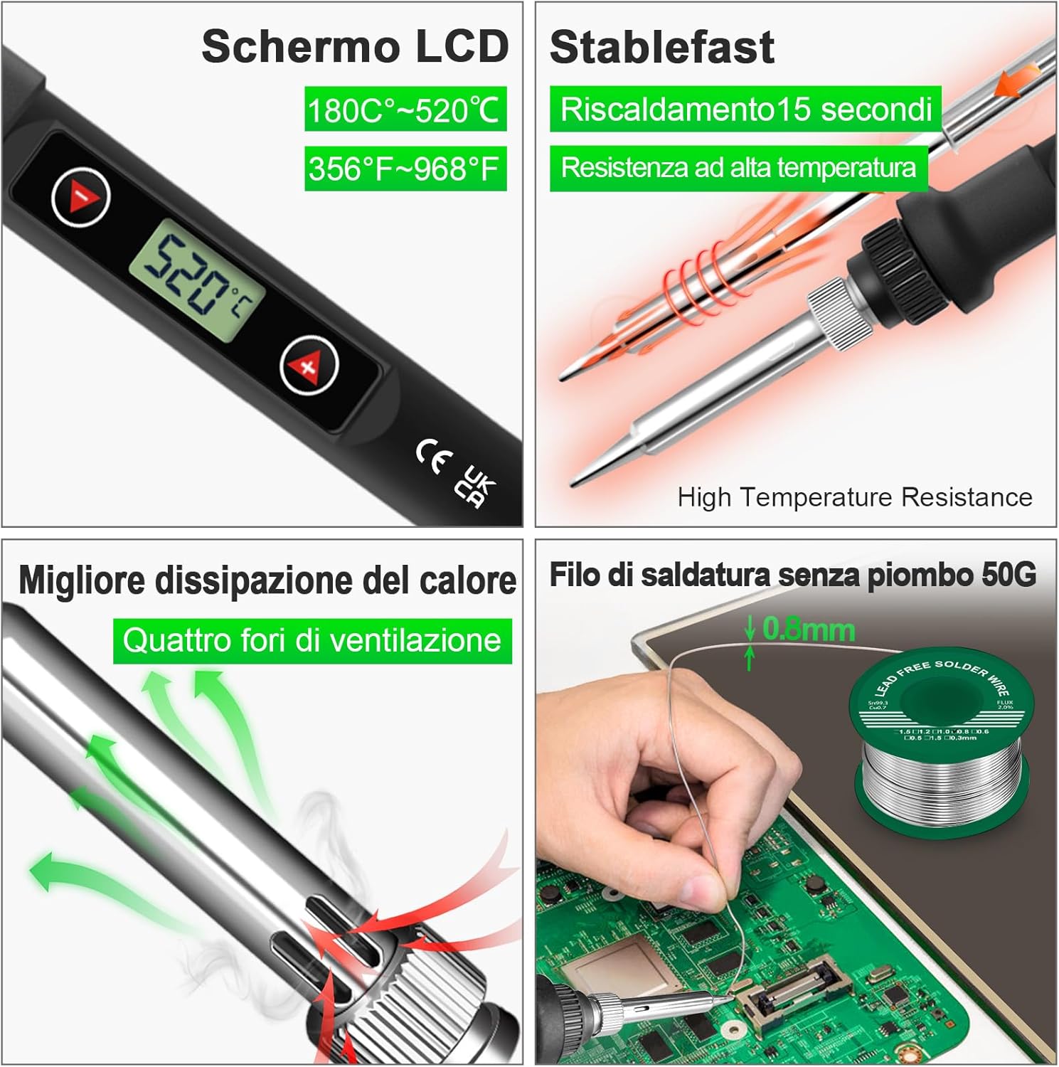 Saldatore a Stagno 80W LCD Temperatura Regolabile - immagine 2