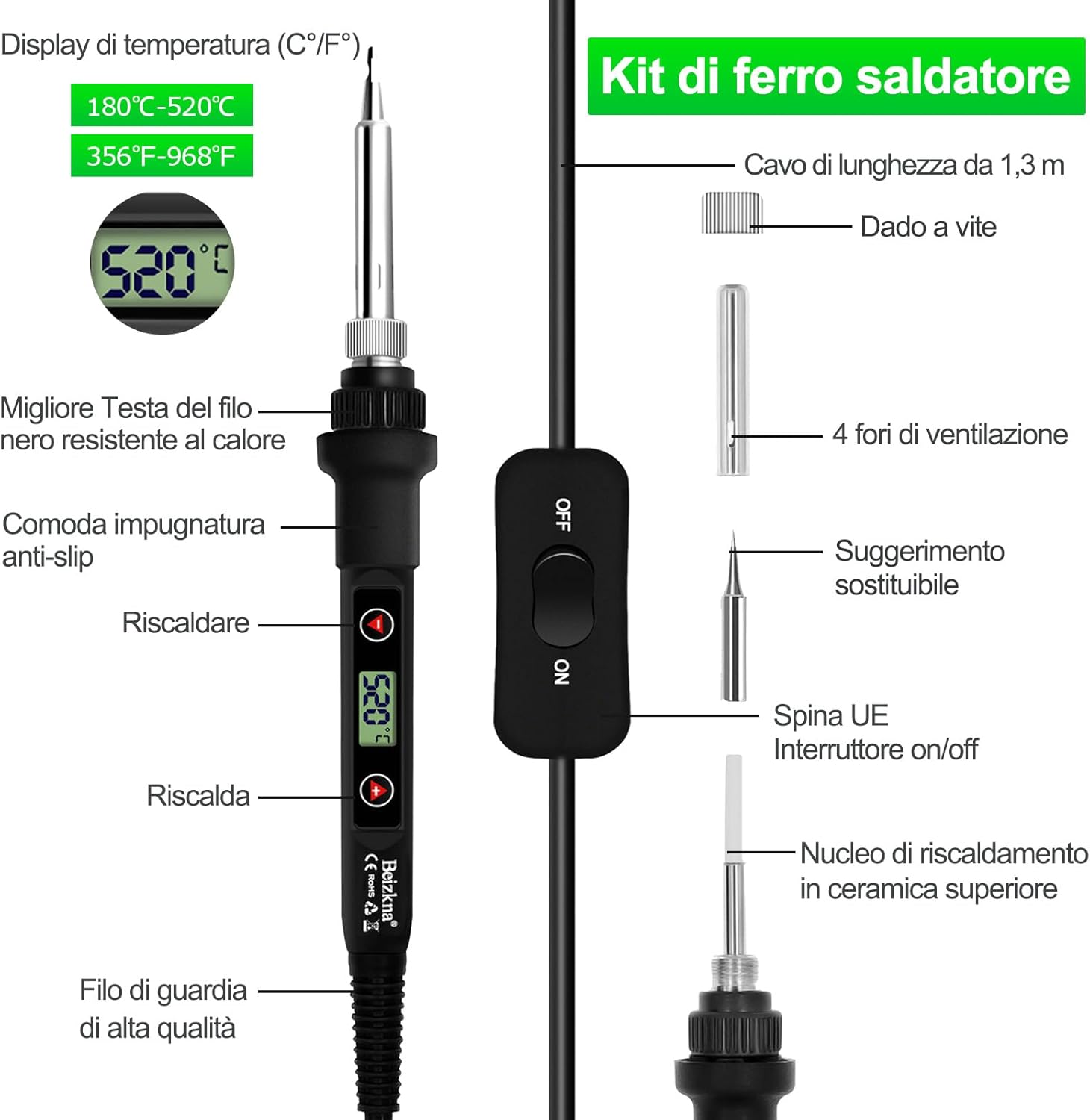 Saldatore a Stagno 80W LCD Temperatura Regolabile - immagine 4