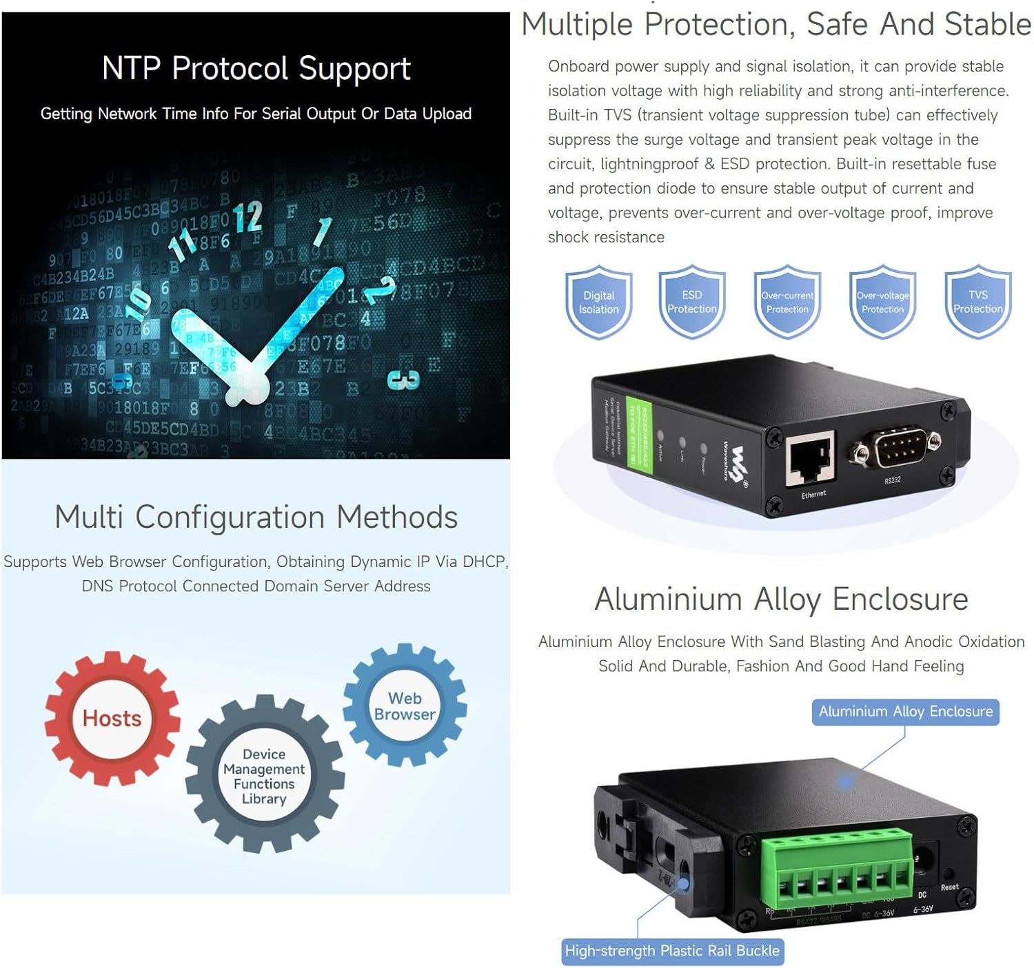 Waveshare Rail-Mount Serial Server RS232/485/422 - immagine 7