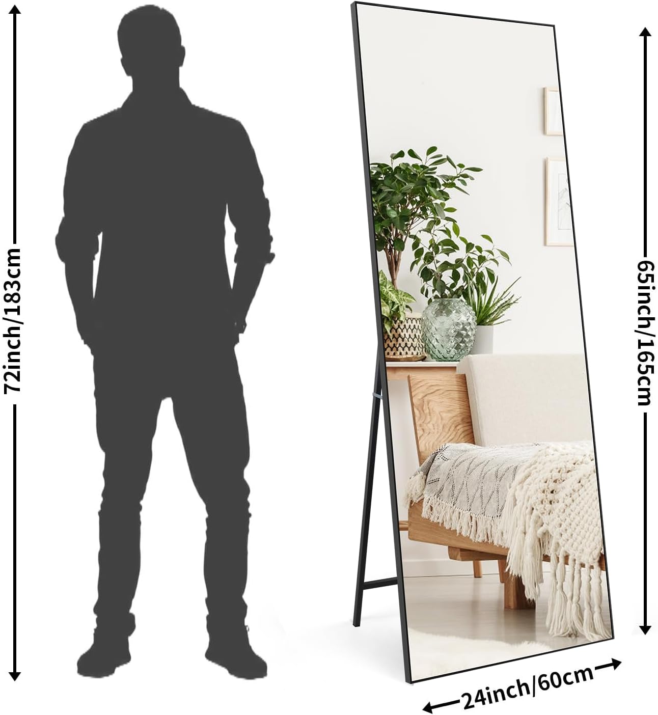 Horlimer Specchio da Terra 165x60 cm con Cornice Nera - immagine 2