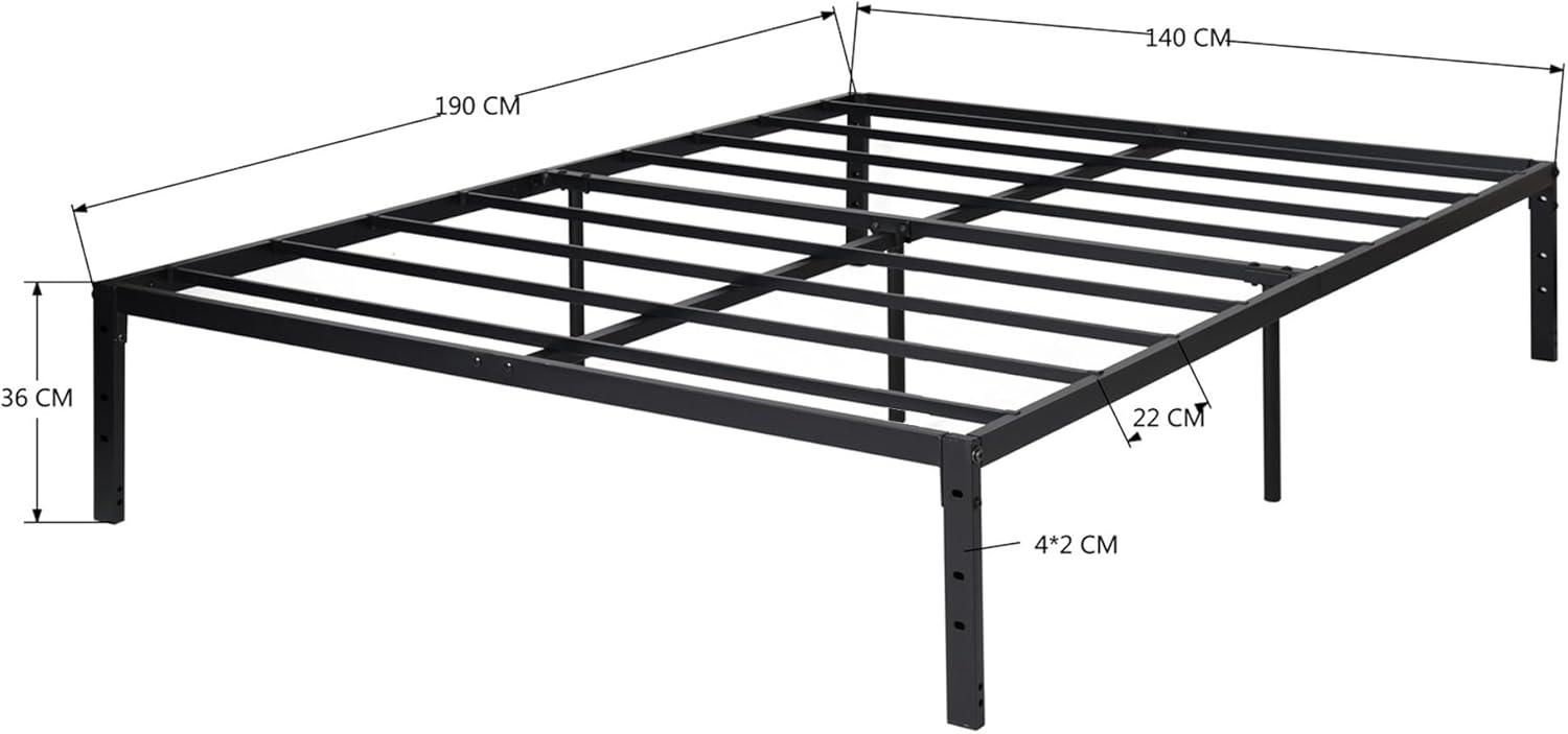 FurnitureR Double Metal Platform Bed Frame 194x140 cm - immagine 3