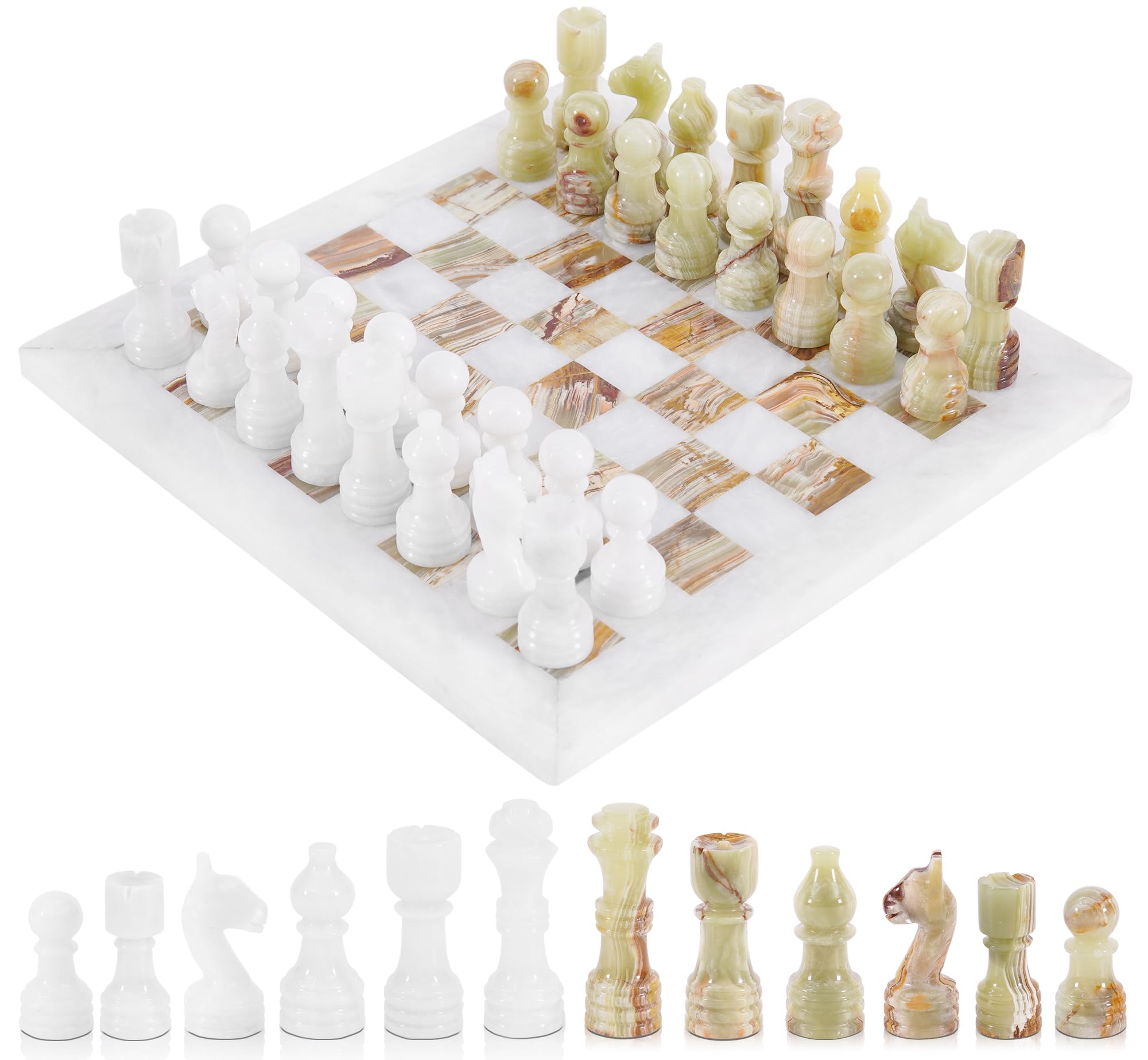 RADICALn Handmade White and Green Onyx Marble Chess Game Chess Set Gift For Him