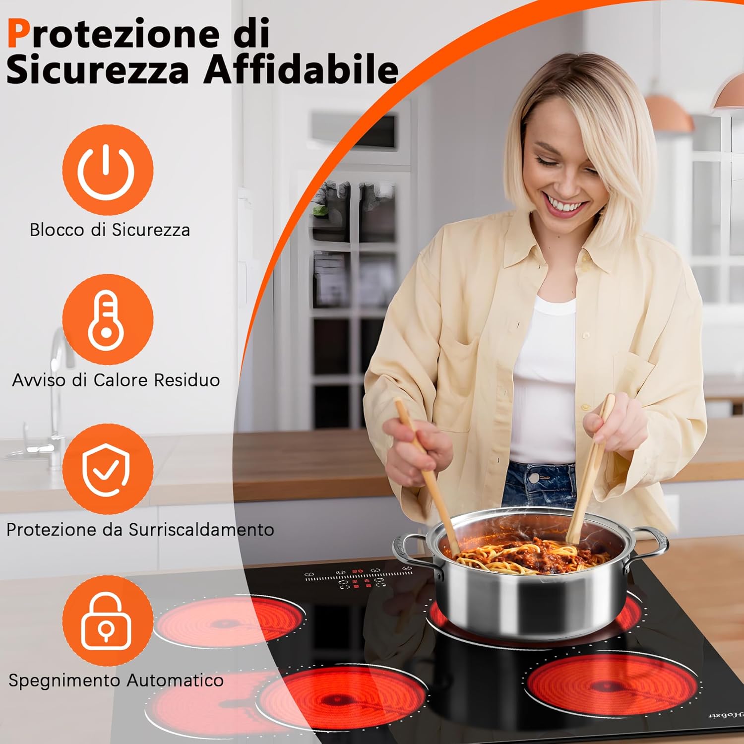 Hobsir hob 4 Zonen Piano Cottura Vetroceramica 4 Fuochi, Piano Cottura Elettrico in Vetroceramica con Zona Ovale, Piano Cottura Elettrico 59cm, Controllo a Scorrimento - immagine 5