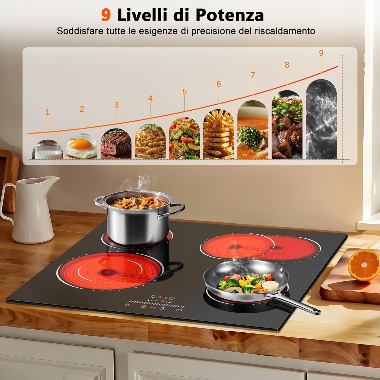 Hobsir hob 4 Zonen Piano Cottura Vetroceramica 4 Fuochi, Piano Cottura Elettrico in Vetroceramica con Zona Ovale, Piano Cottura Elettrico 59cm, Controllo a Scorrimento - immagine 6