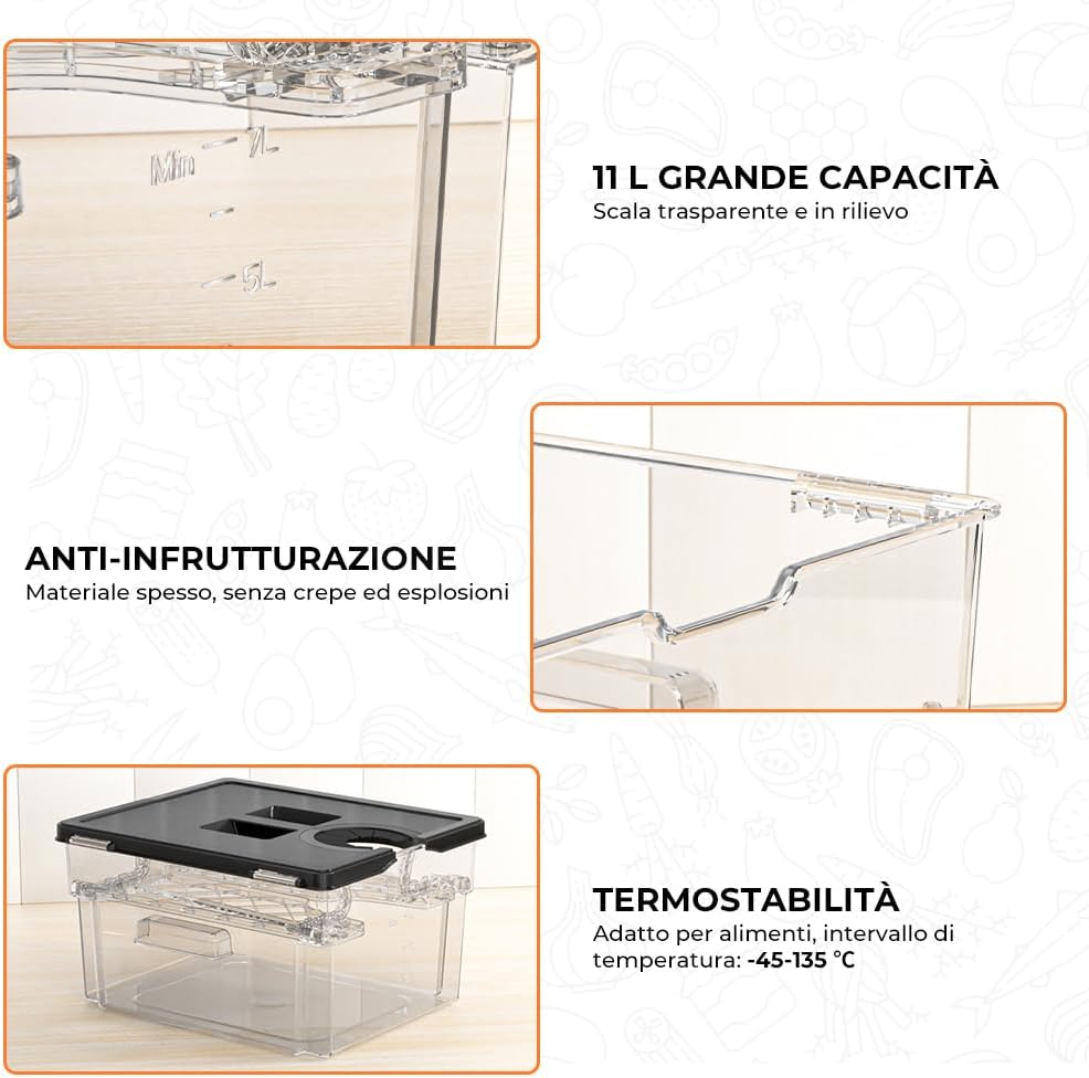Contenitore Sous Vide con Coperchio e Rastrelliera 11L - immagine 2