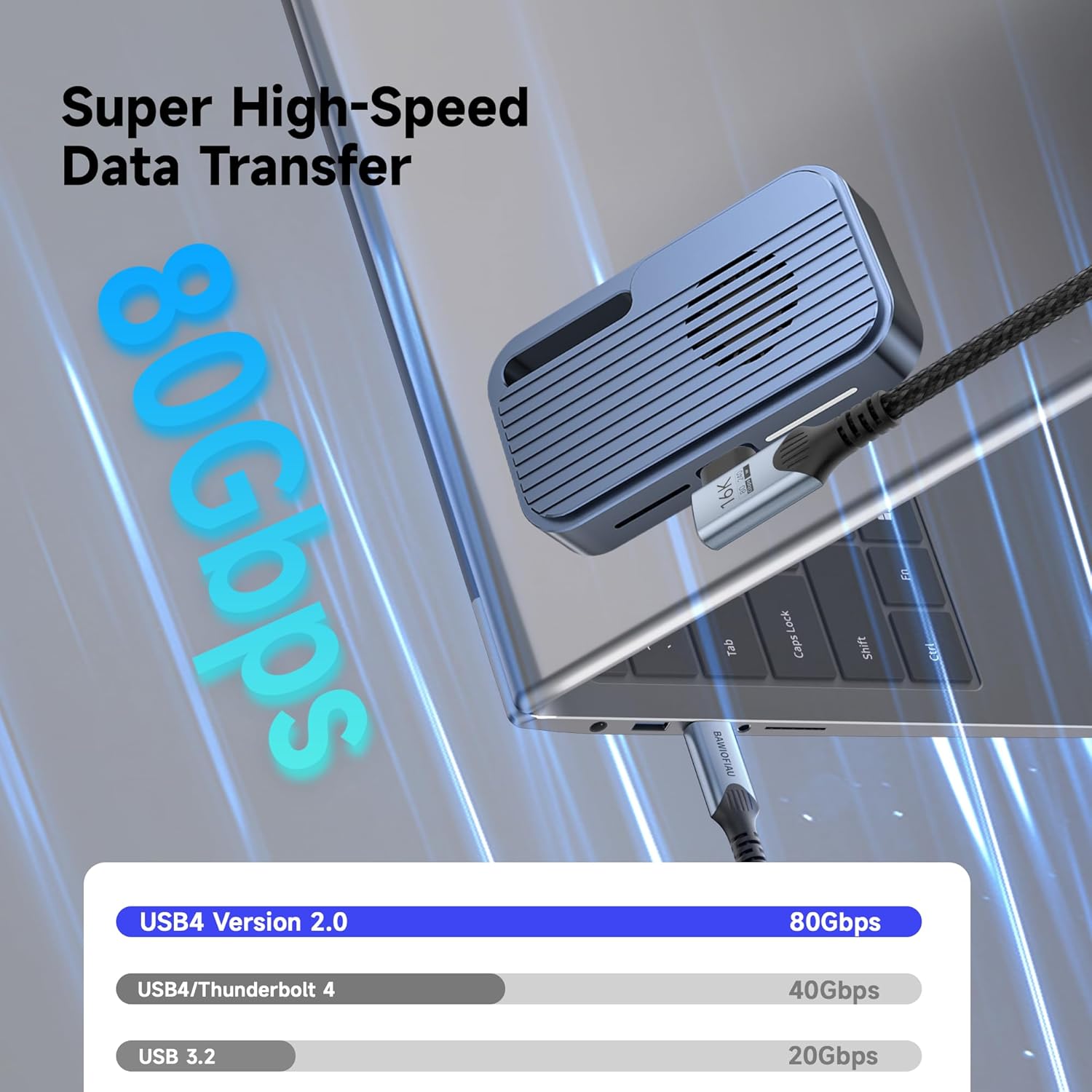 Bawiofiau Cavo USB-C 5 Type-C 80Gbps 2M - immagine 2