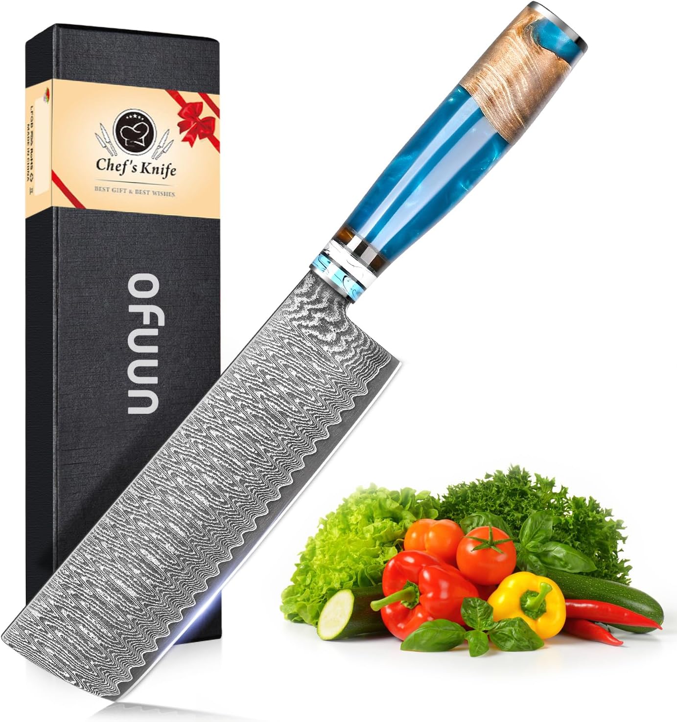 Coltello da Cucina Nakiri Damasco 67 Strati, 17cm - immagine 1