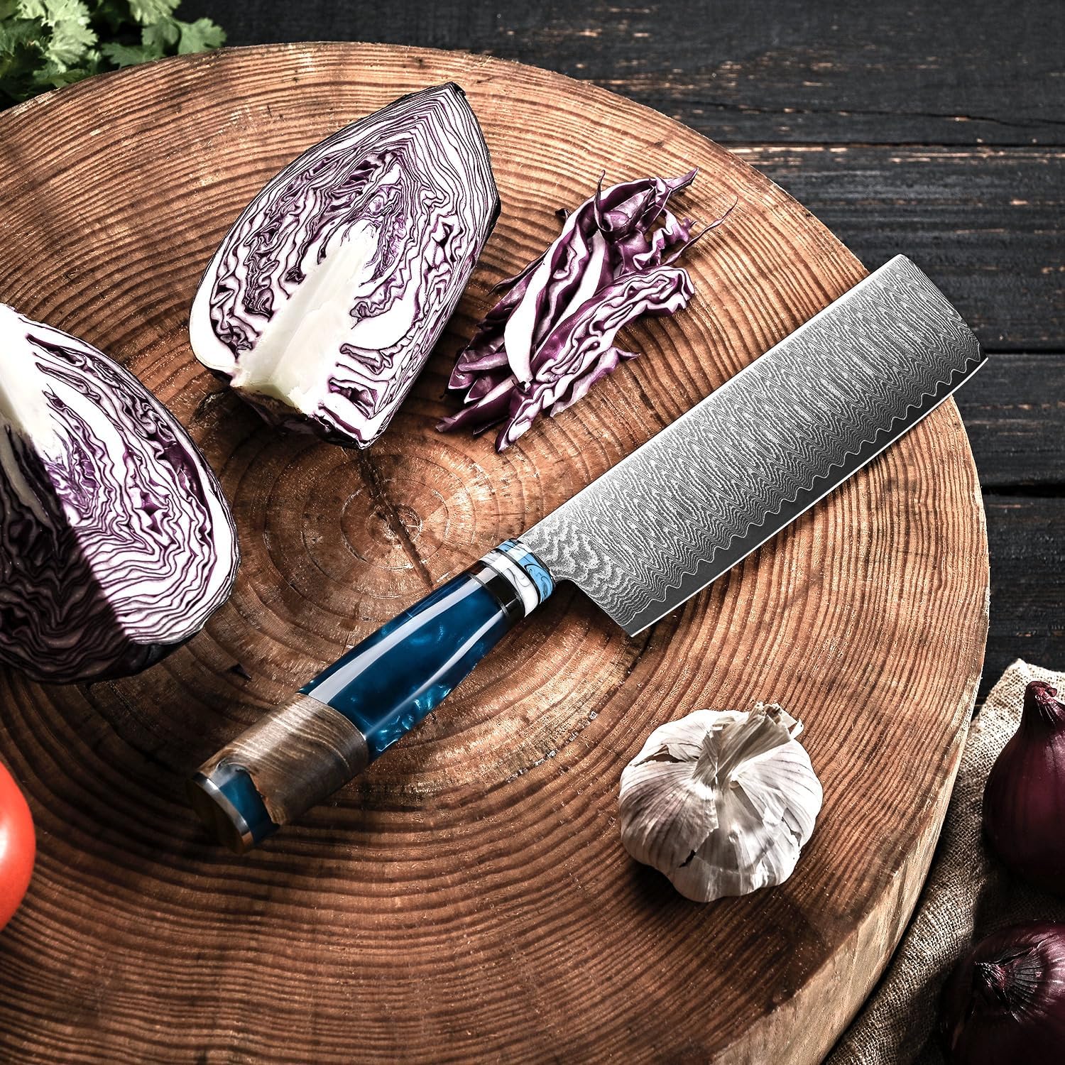 Coltello da Cucina Nakiri Damasco 67 Strati, 17cm - immagine 3