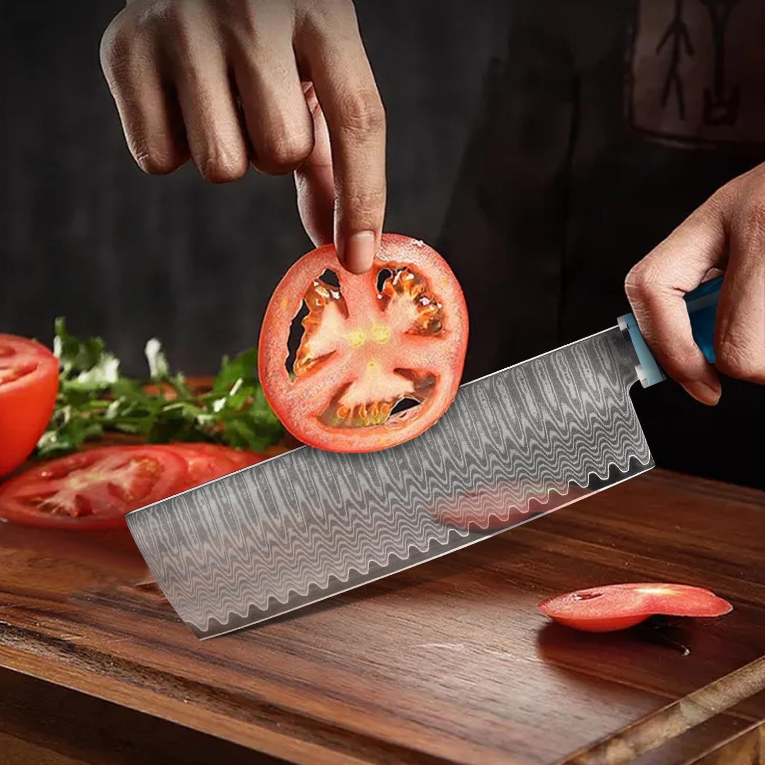 Coltello da Cucina Nakiri Damasco 67 Strati, 17cm - immagine 5