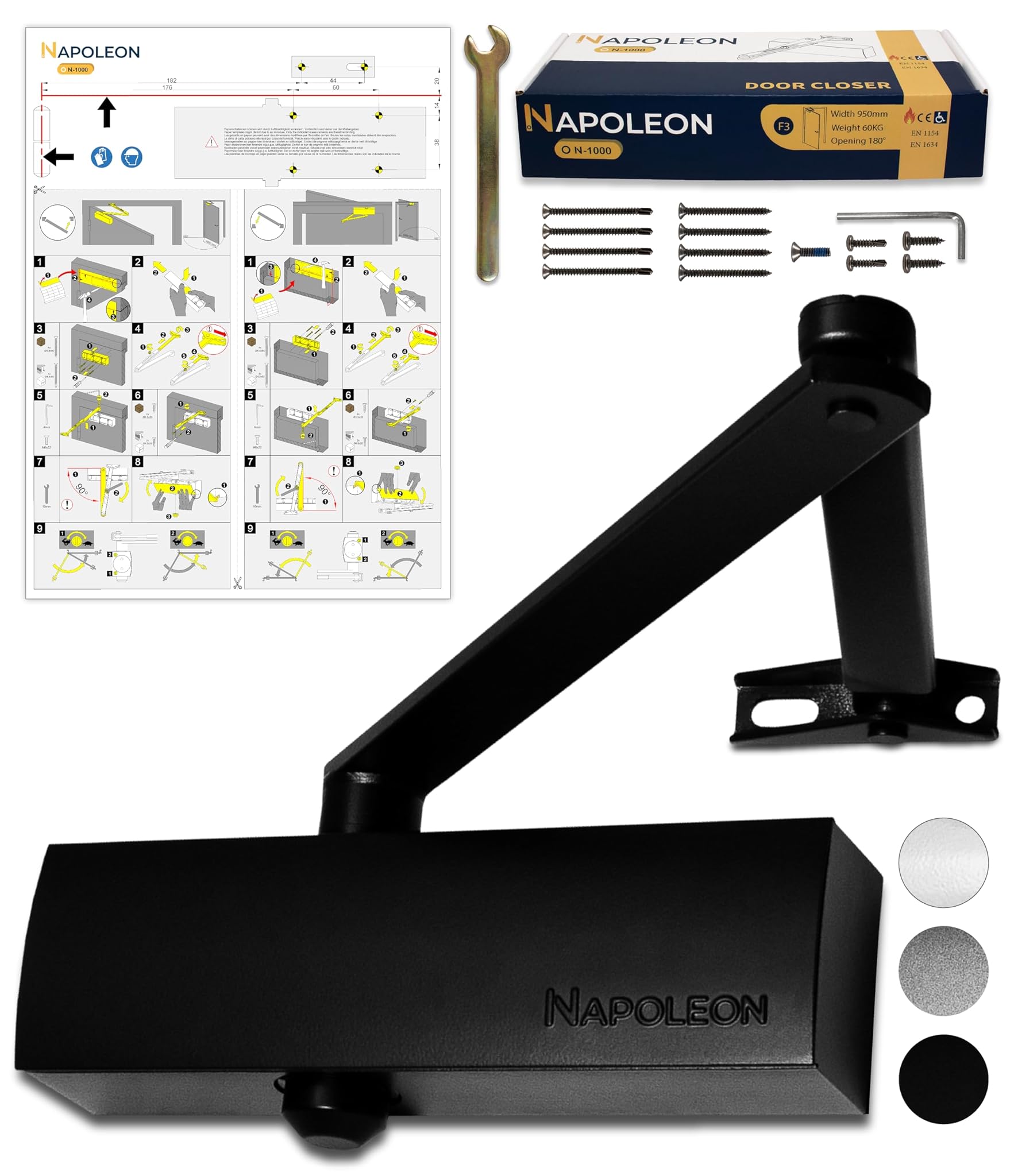 Napoleon N-1000 Chiudiporta Automatico Robusto, Nero