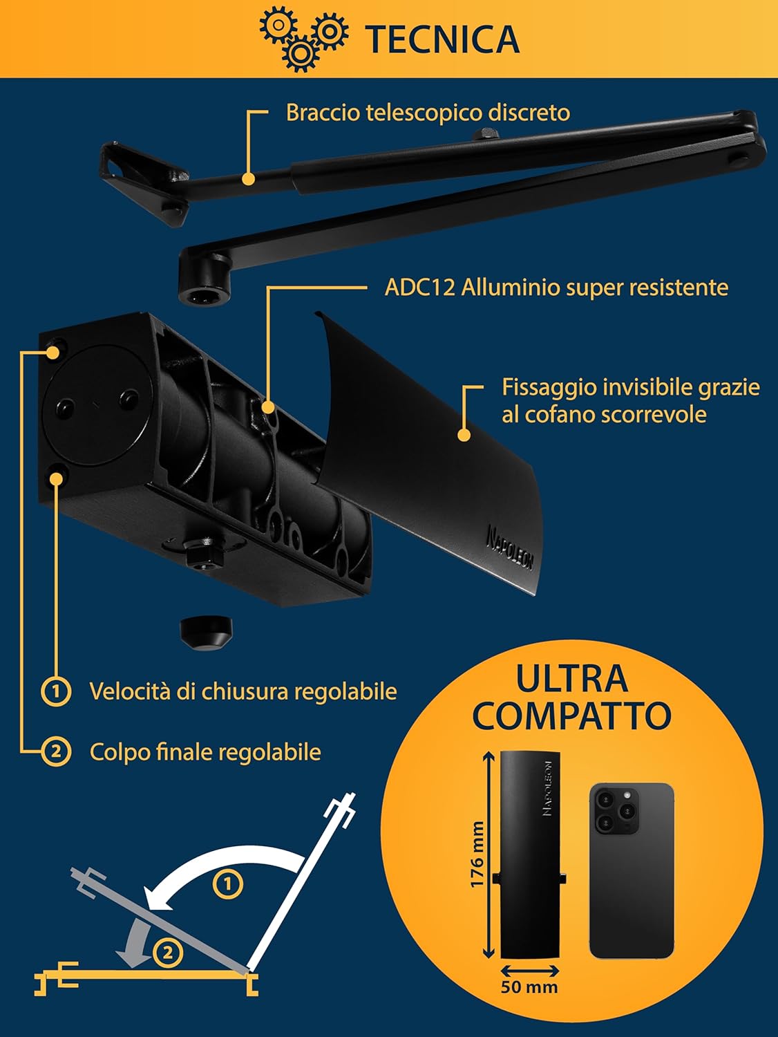 Napoleon N-1000 Chiudiporta Automatico Robusto, Nero - immagine 5