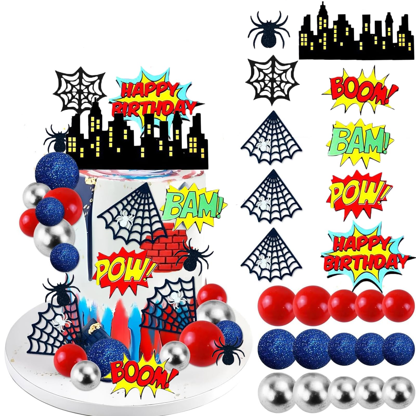 Decorazioni Torta Spider-M Eroe - 32 Pezzi
