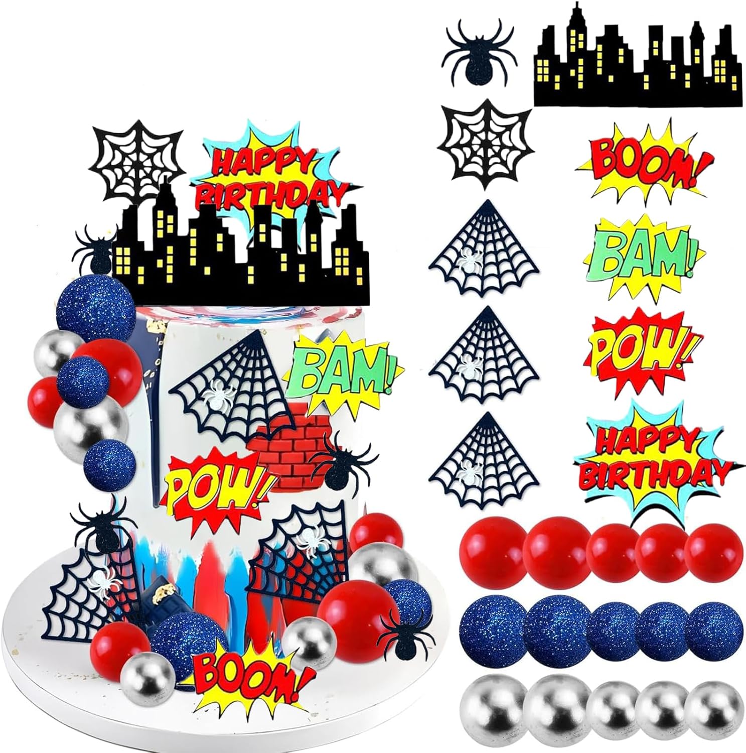 Decorazioni Torta Spider-M Eroe - 32 Pezzi - immagine 1