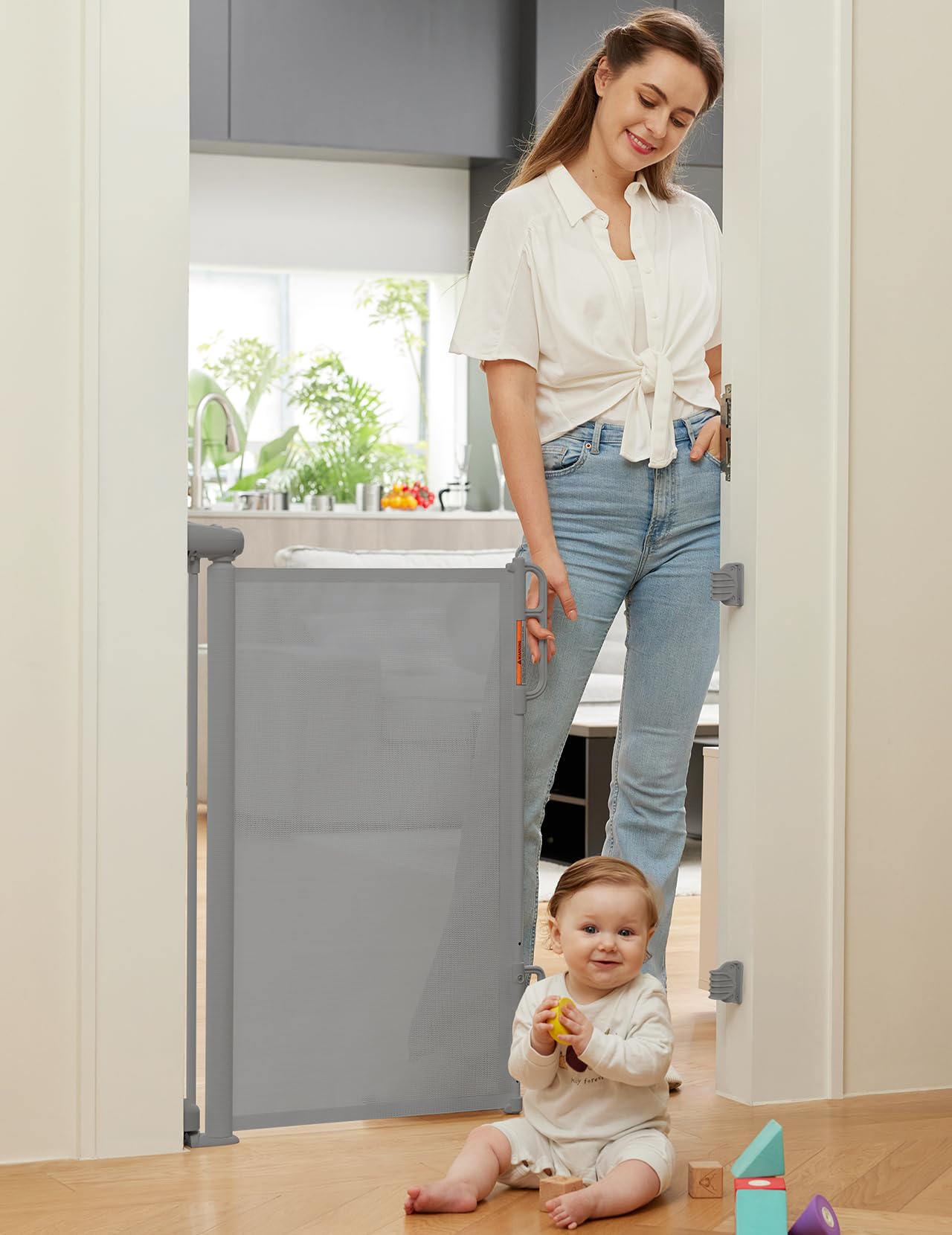 Momcozy Cancello retrattile della scala per il bambino, grigio