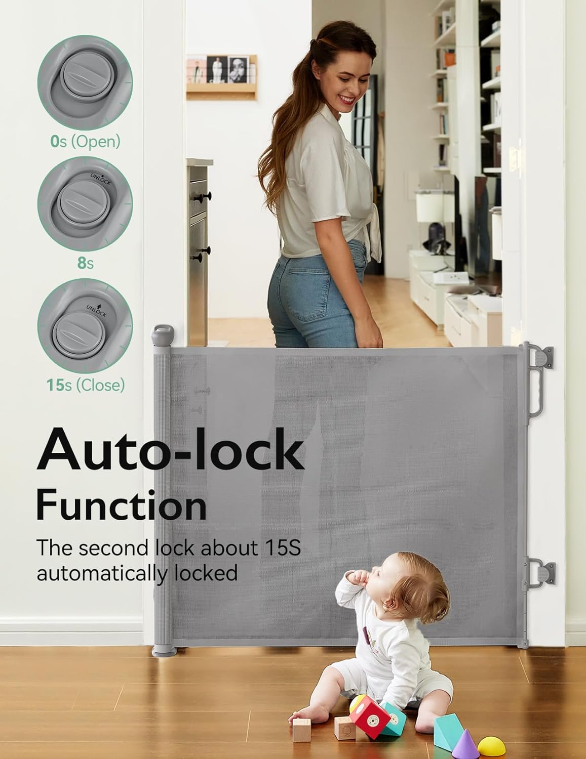 Momcozy Cancello retrattile della scala per il bambino, grigio - immagine 2