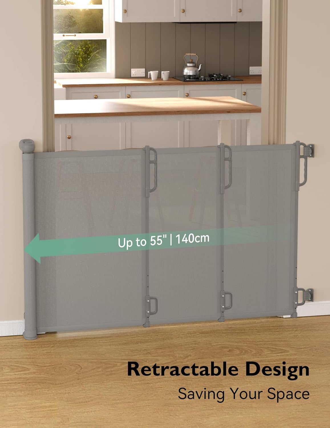 Momcozy Cancello retrattile della scala per il bambino, grigio - immagine 4