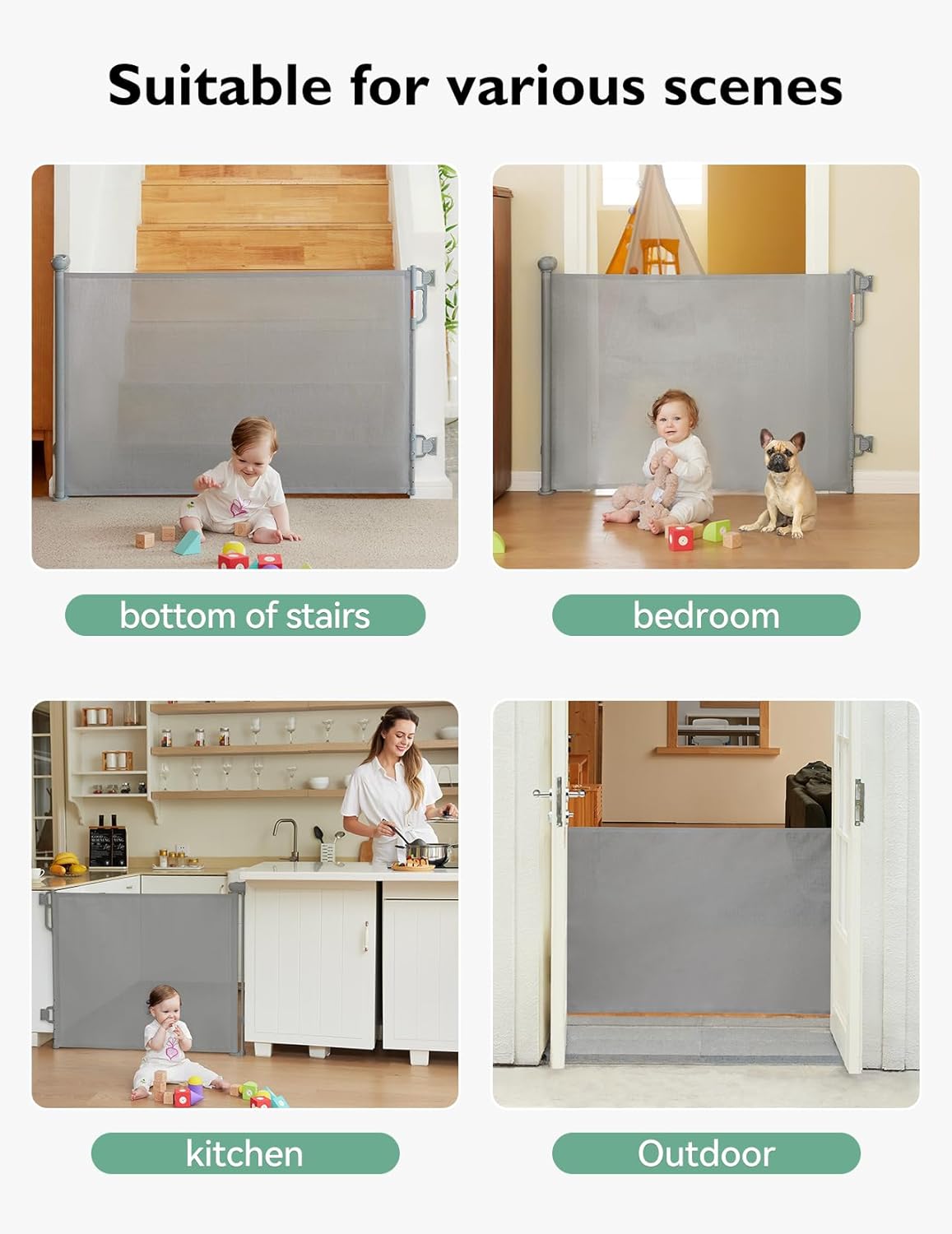 Momcozy Cancello retrattile della scala per il bambino, grigio - immagine 6