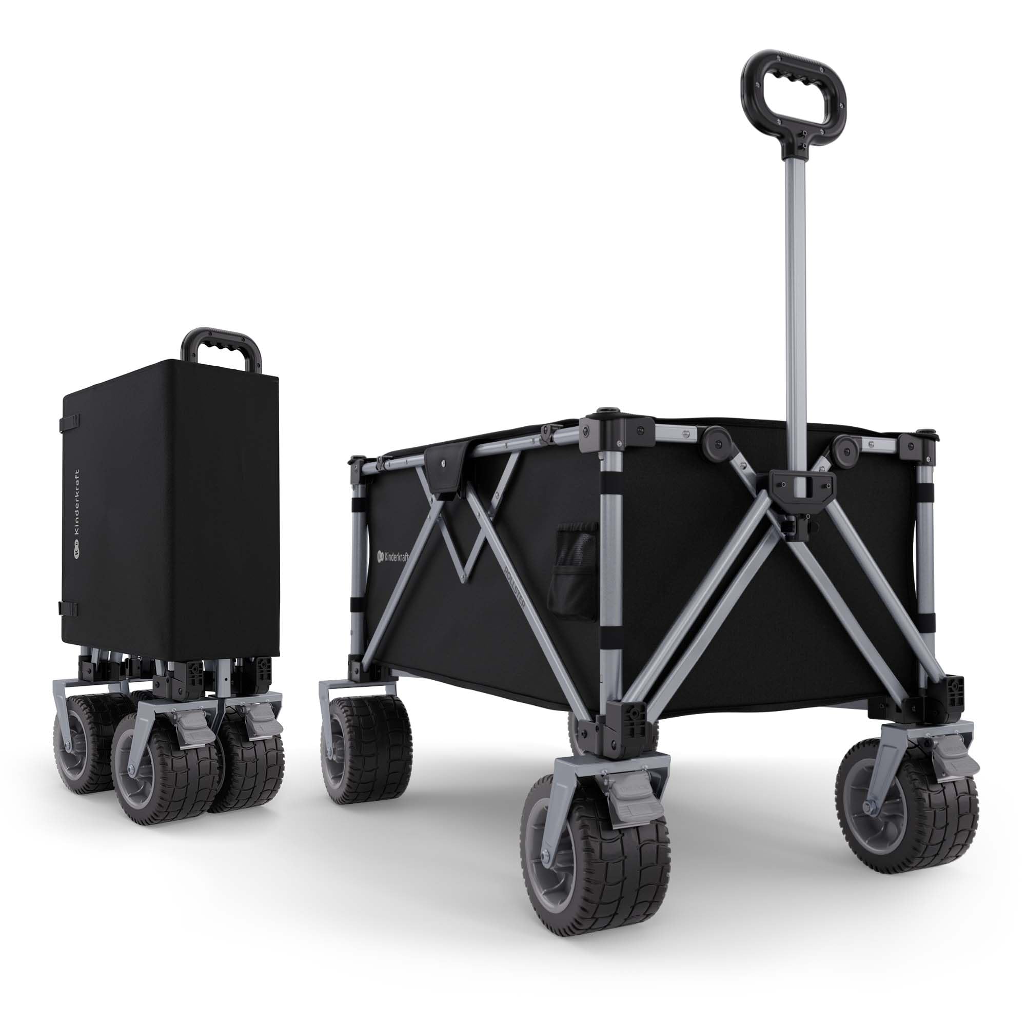 Kinderkraft ROLLSTER carrello pieghevole da trasporto, Capacità 130 litri, 100 kg di portata, leggero 10.3kg, Nero