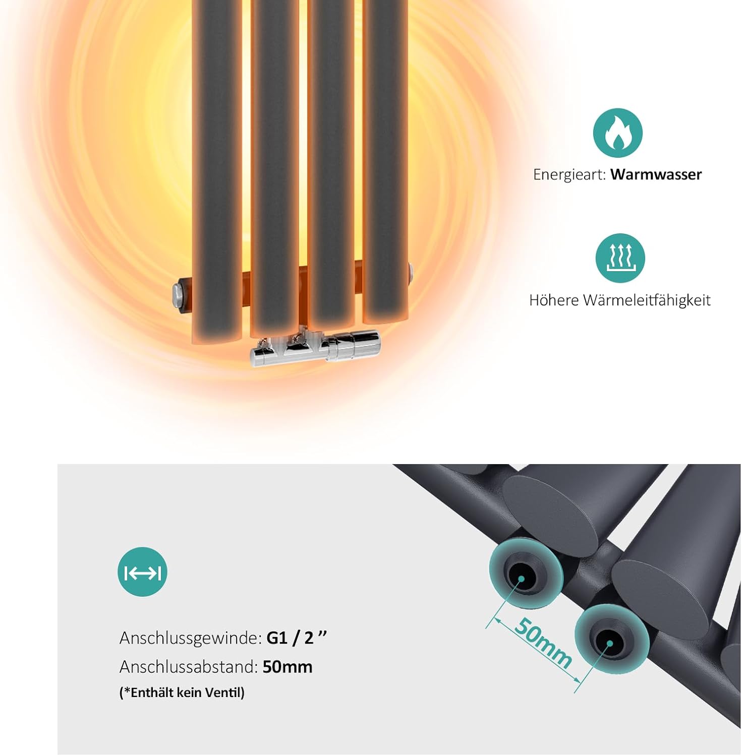 EMKE Radiatore verticale design 900x240mm, Antracite - immagine 4