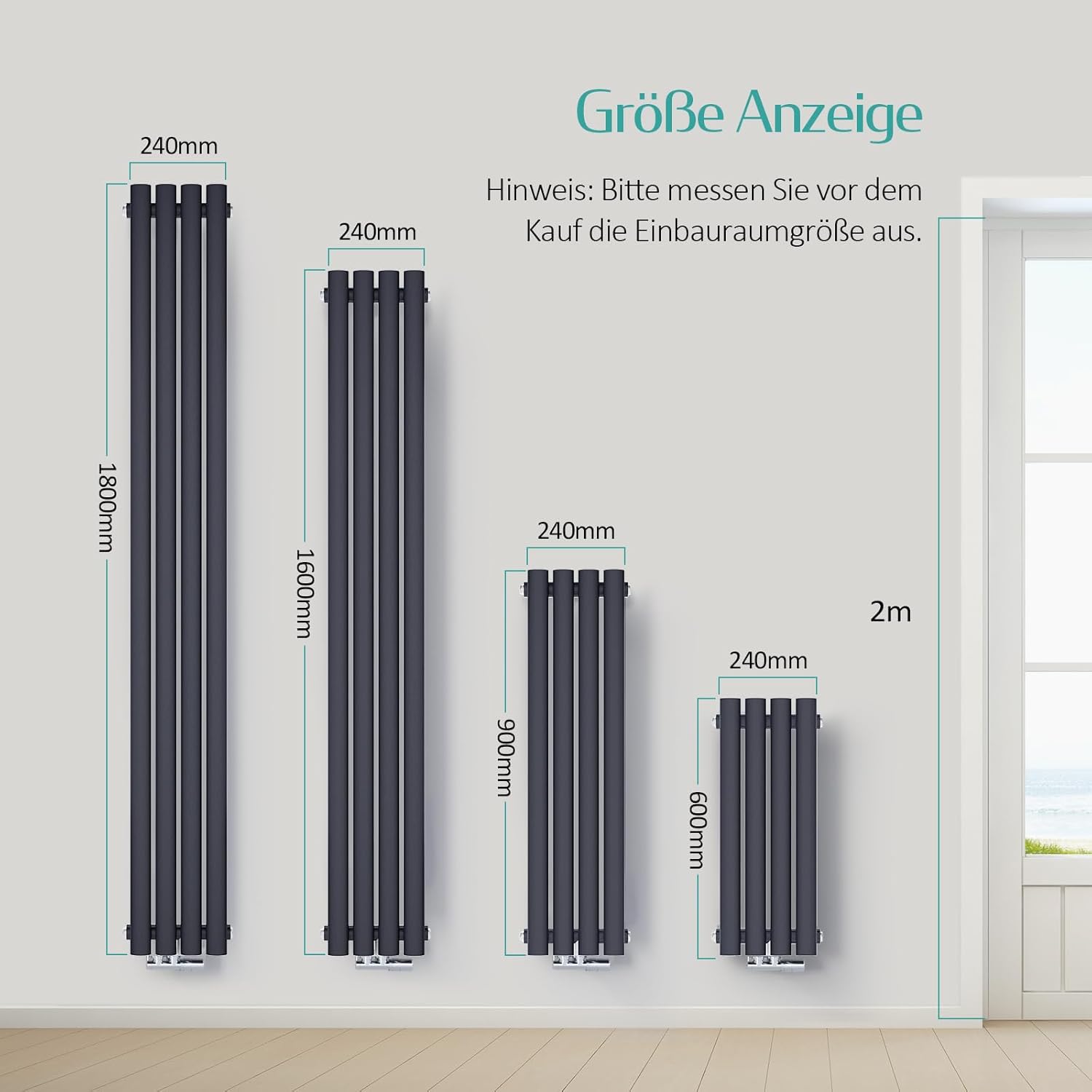 EMKE Radiatore verticale design 900x240mm, Antracite - immagine 8