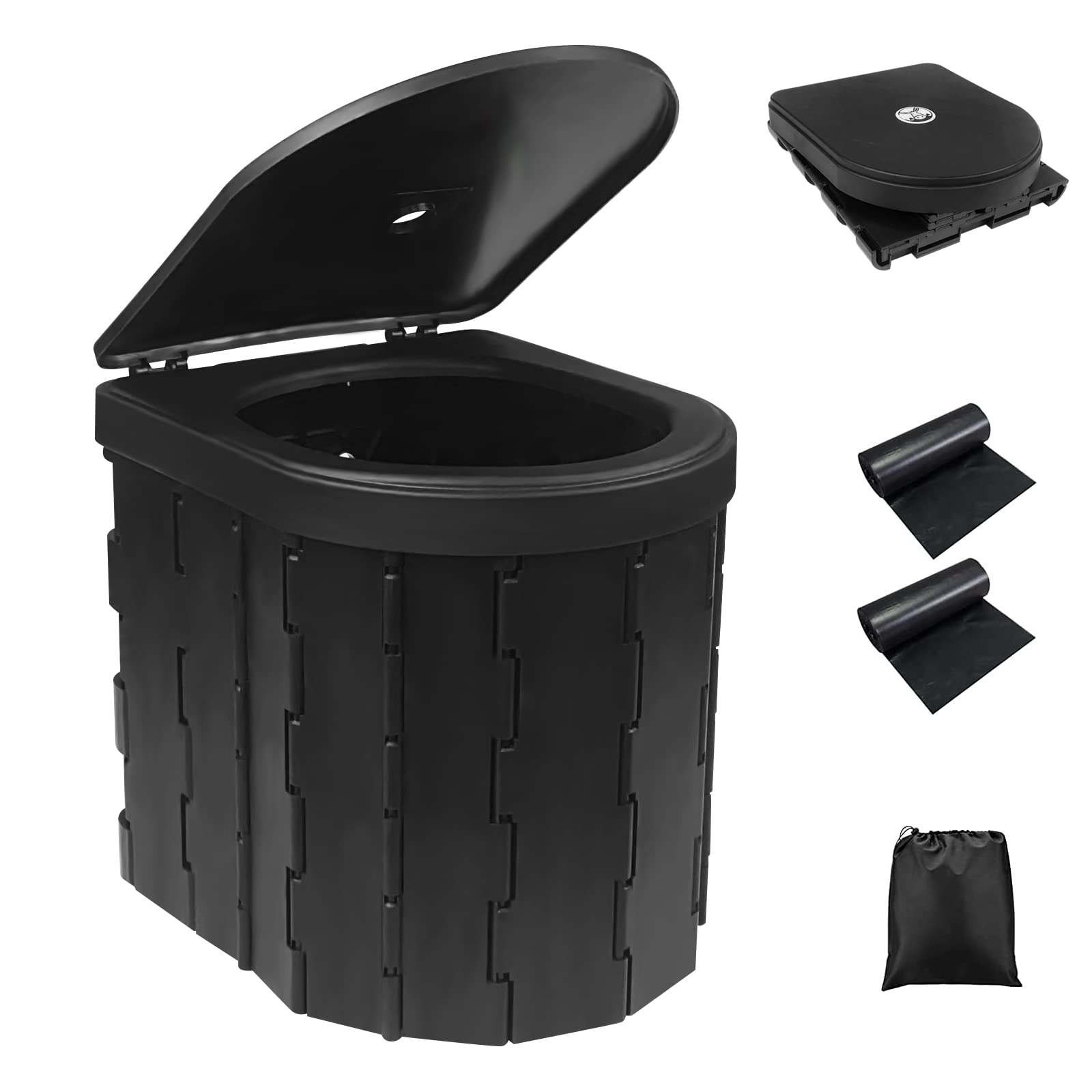 Fousenuk WC Portatile Pieghevole con Coperchio, Nero