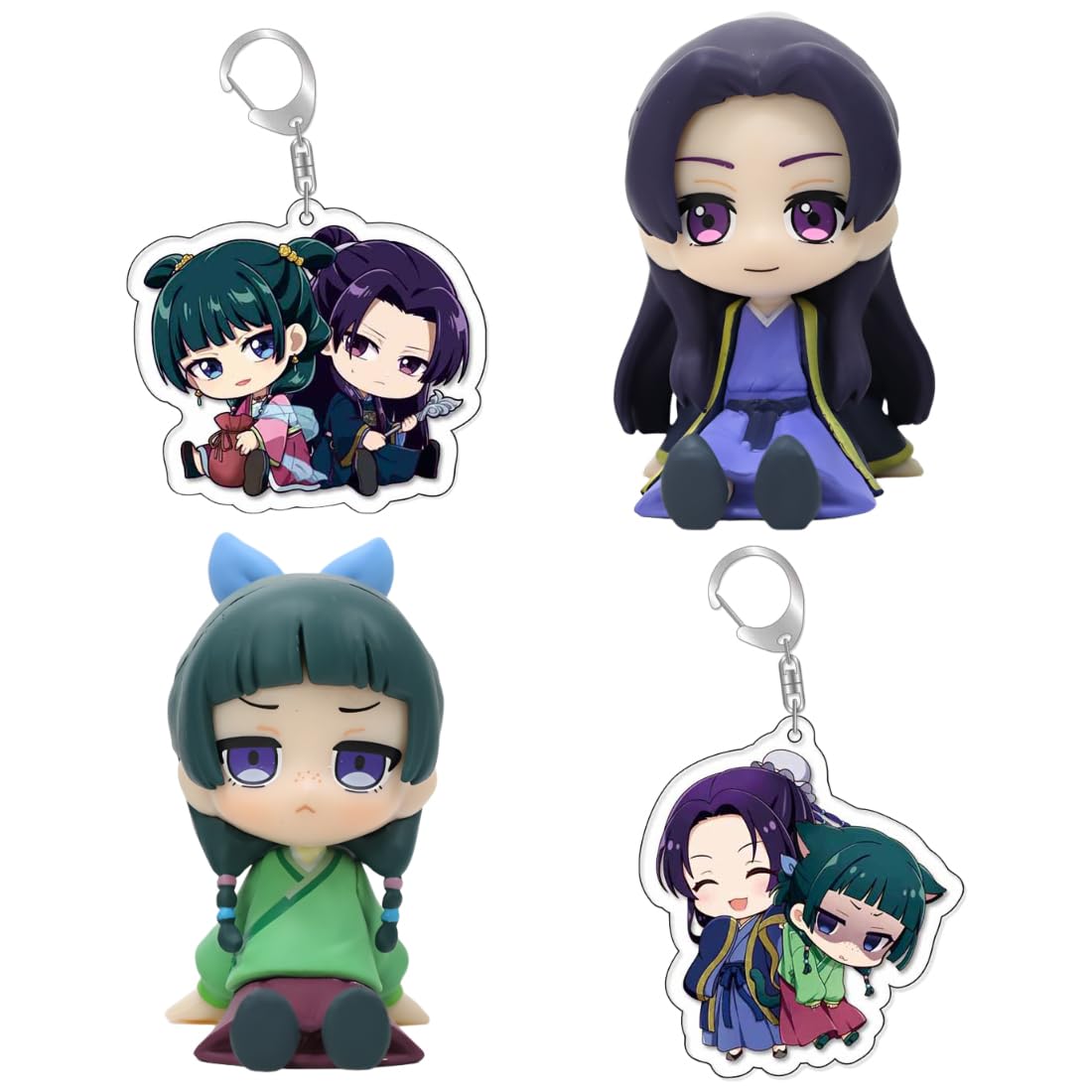 2 Pezzi Statuetta Maomao,Modellino in PVC di Statuette Anime,Con 2 Pezzi Portachiavi,Decorazioni da Scrivania, Regali per Fan