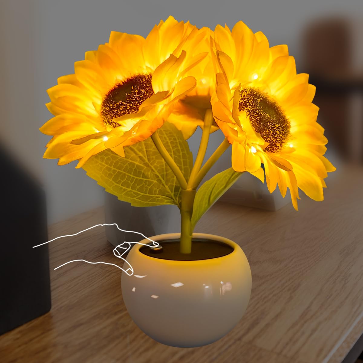 ALEENFOON Lampada da Tavolo Girasole con Vaso Ceramica