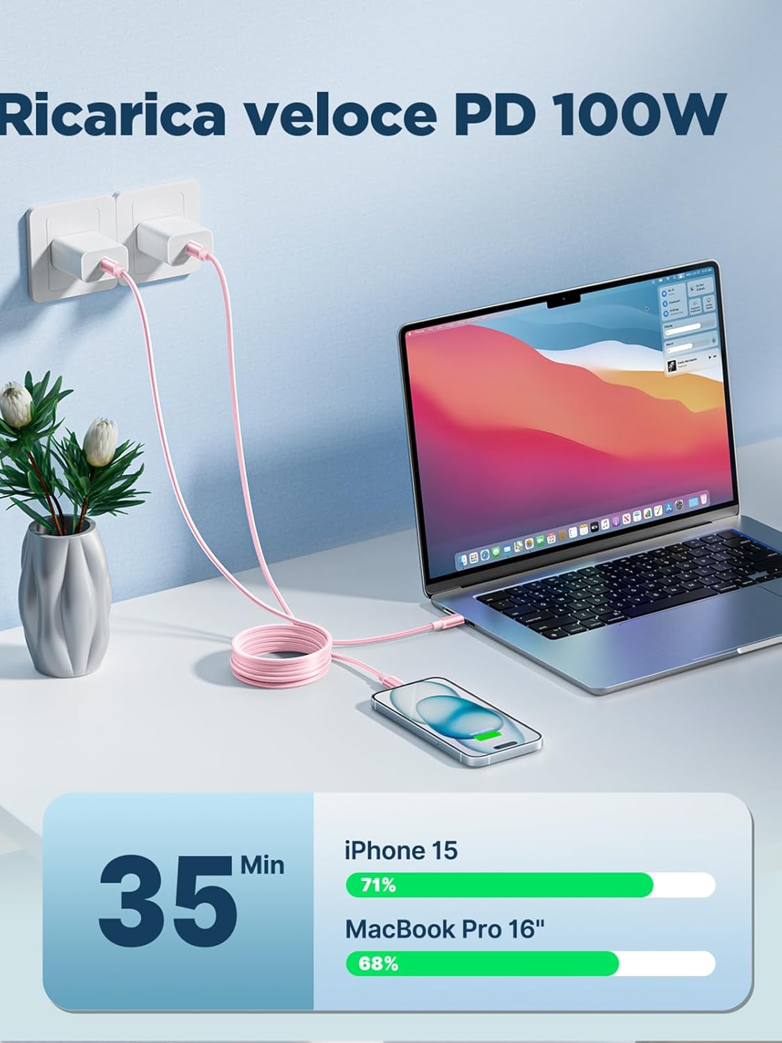 Cavo USB C USB C 100W 5A Ricarica Rapida 2M - immagine 3