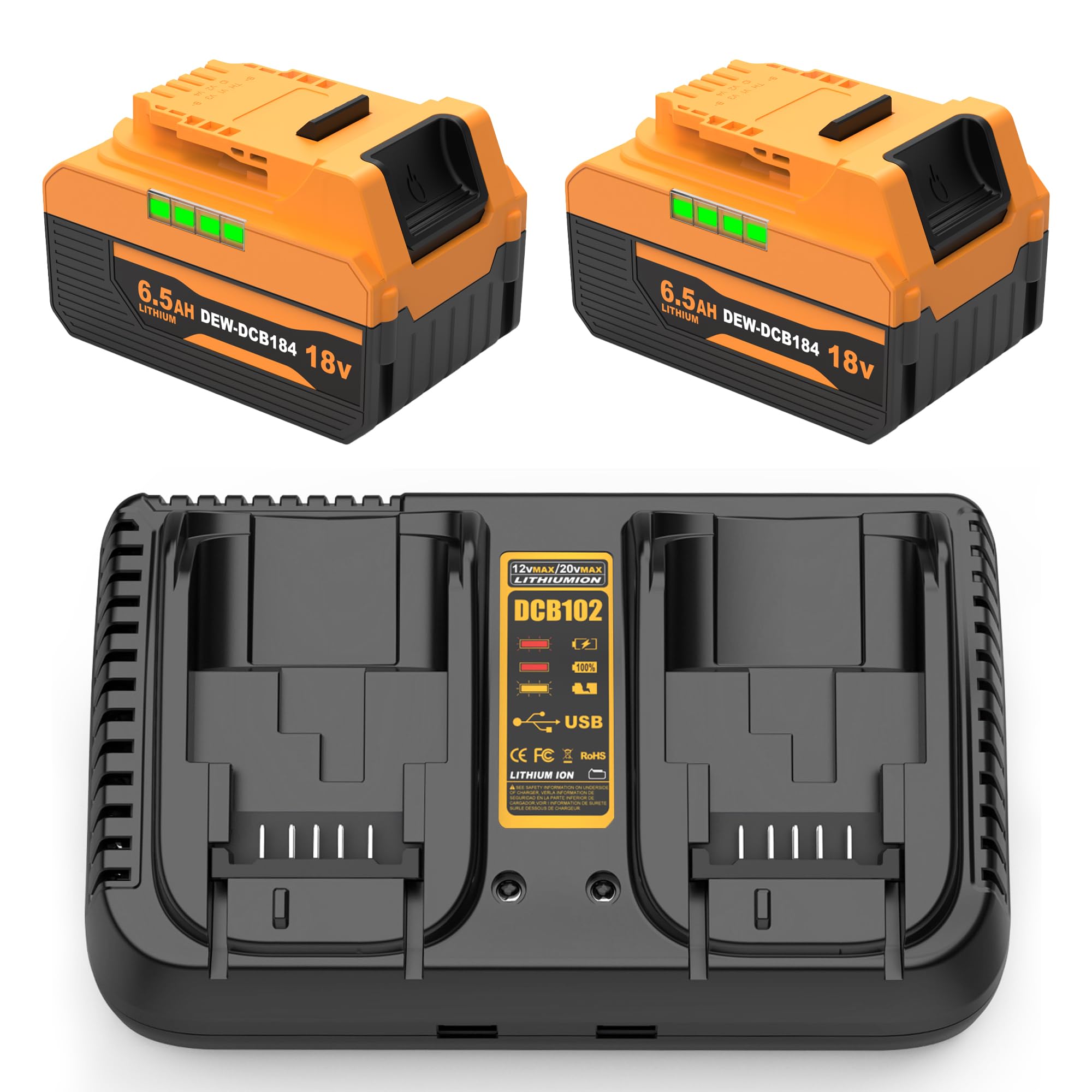 Energup 2X 18V 6500mAh Batteria con Caricabatterie