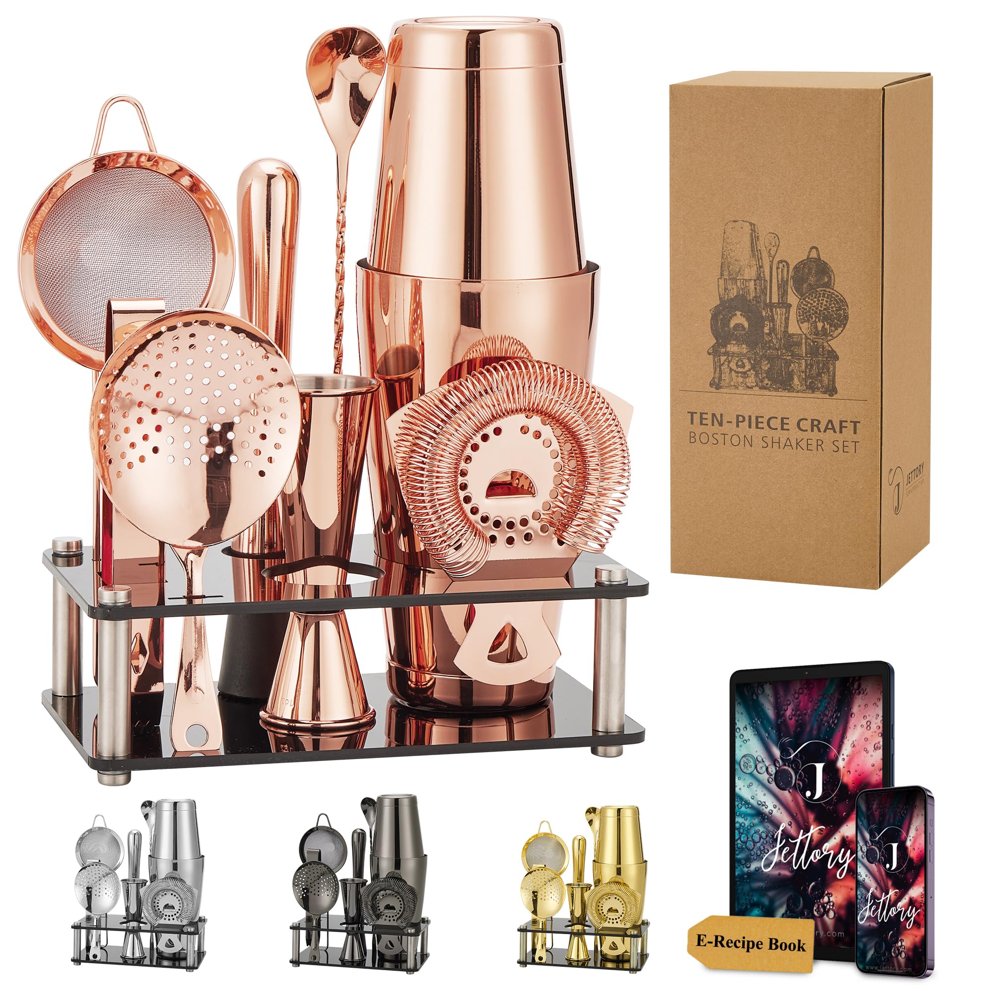 Boston Set Shaker da Cocktail 10 Pezzi, Oro Rosa