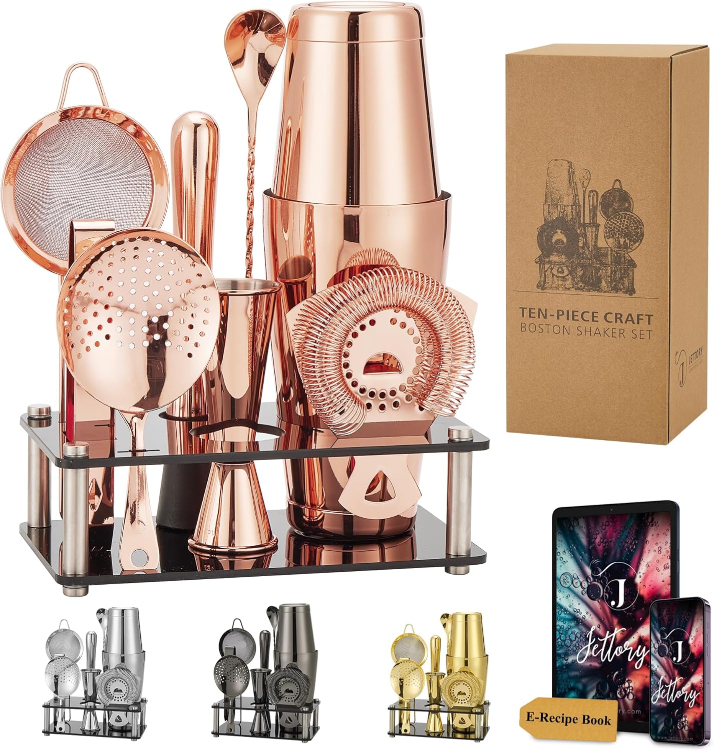 Boston Set Shaker da Cocktail 10 Pezzi, Oro Rosa - immagine 1